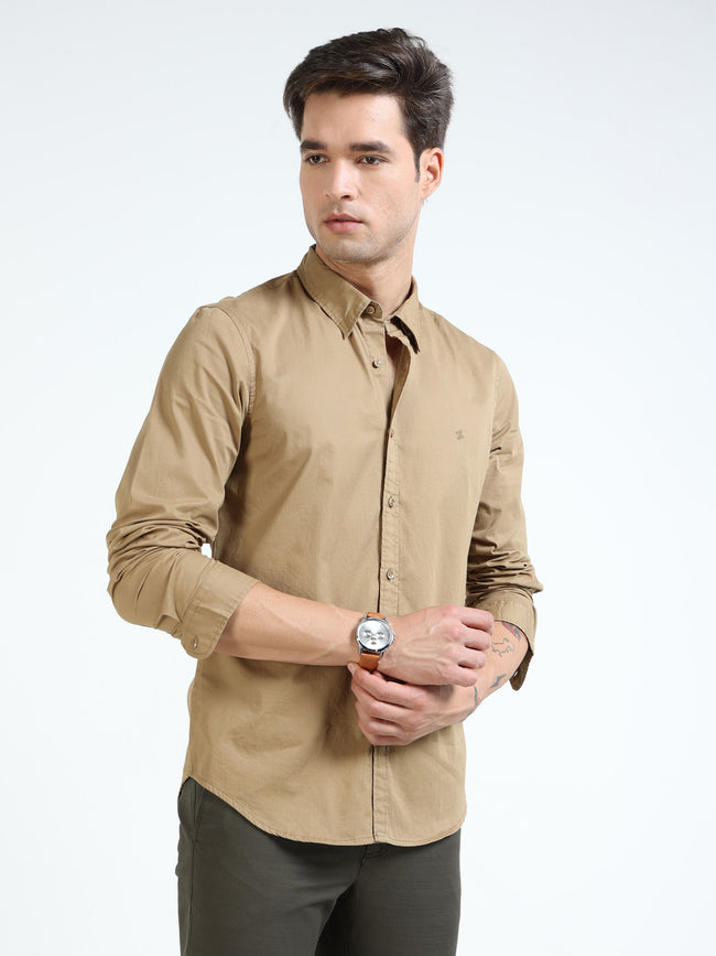 Men Khaki Slim Fit Shirt