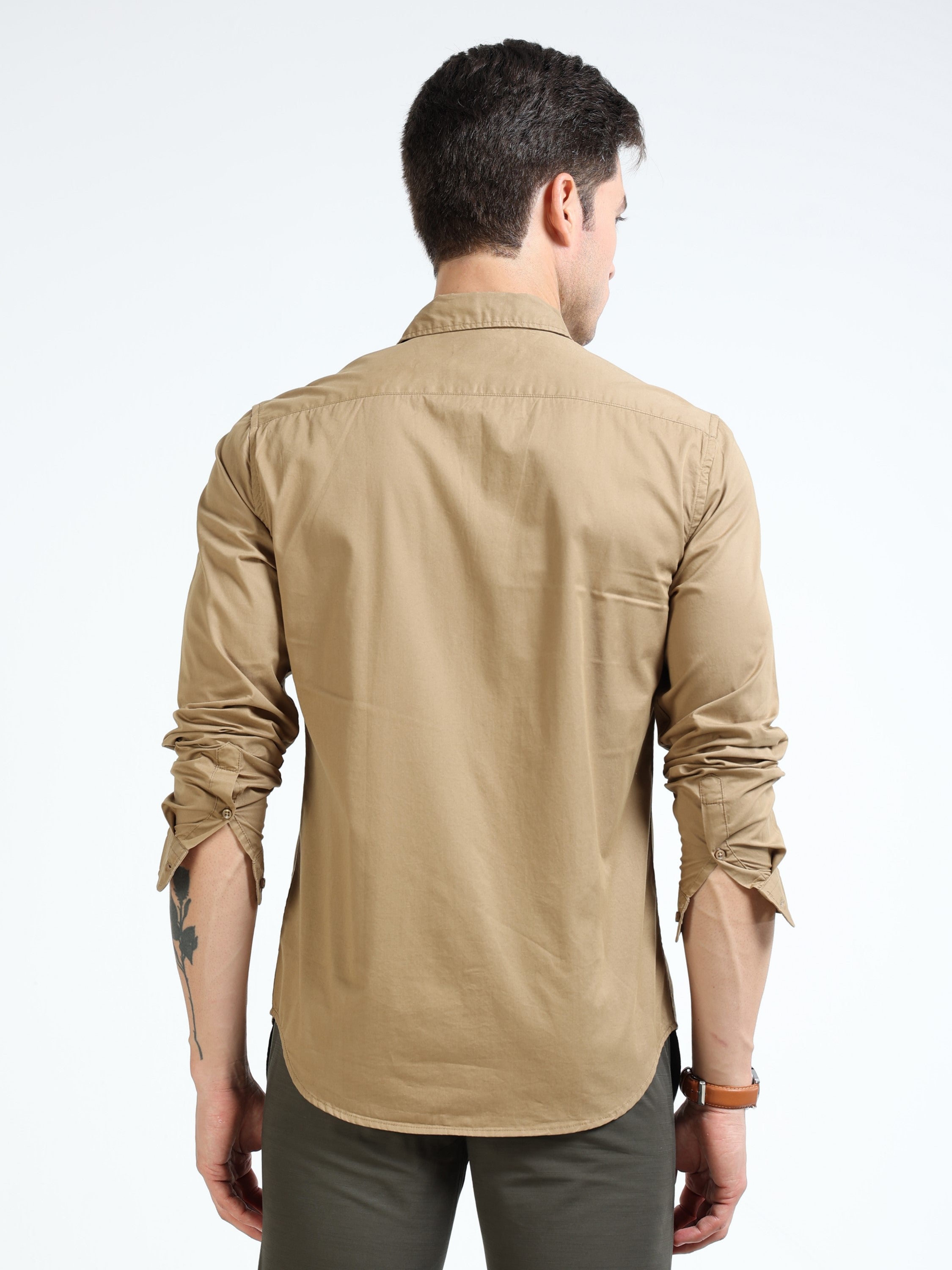 Men Khaki Slim Fit Shirt