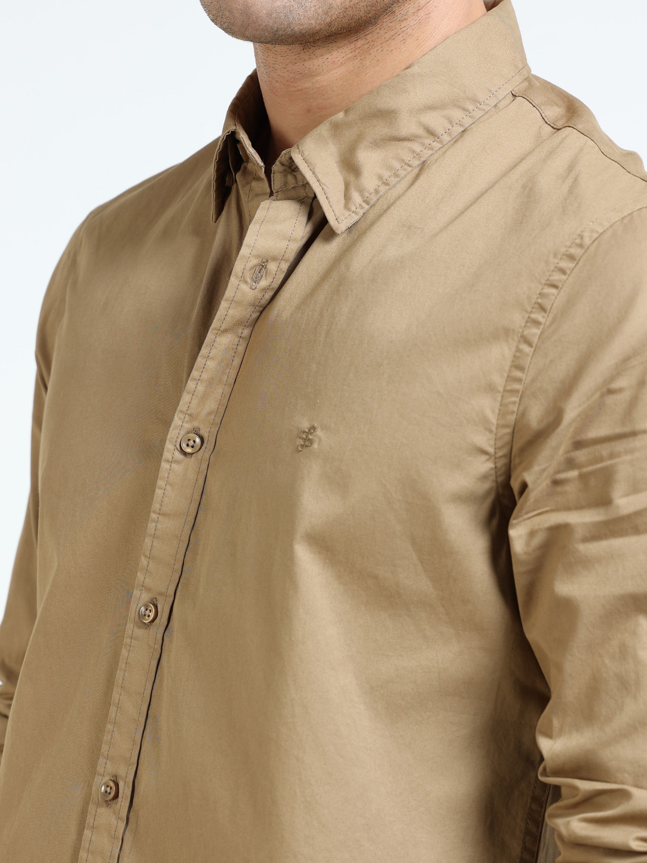 Men Khaki Slim Fit Shirt