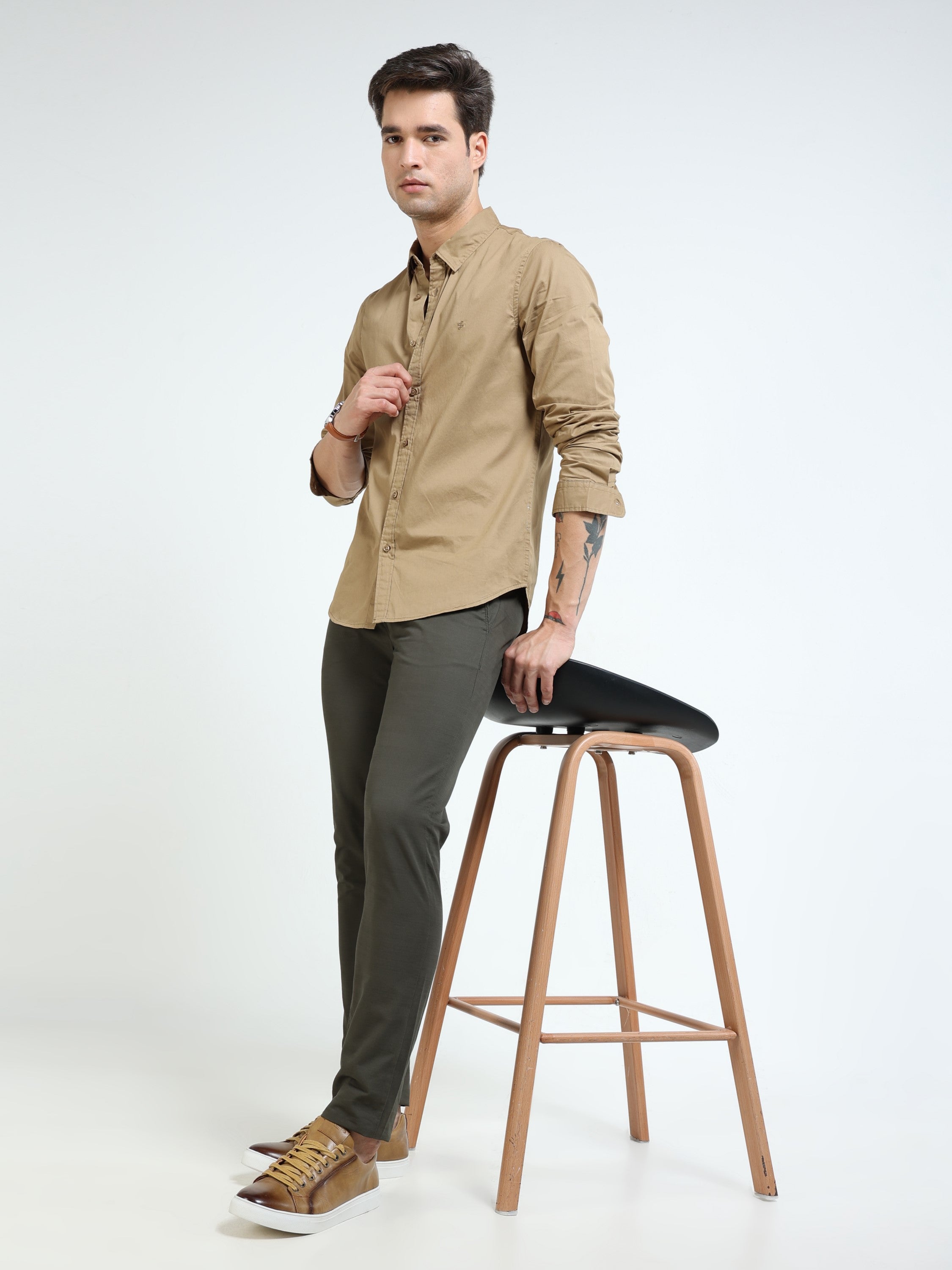 Men Khaki Slim Fit Shirt