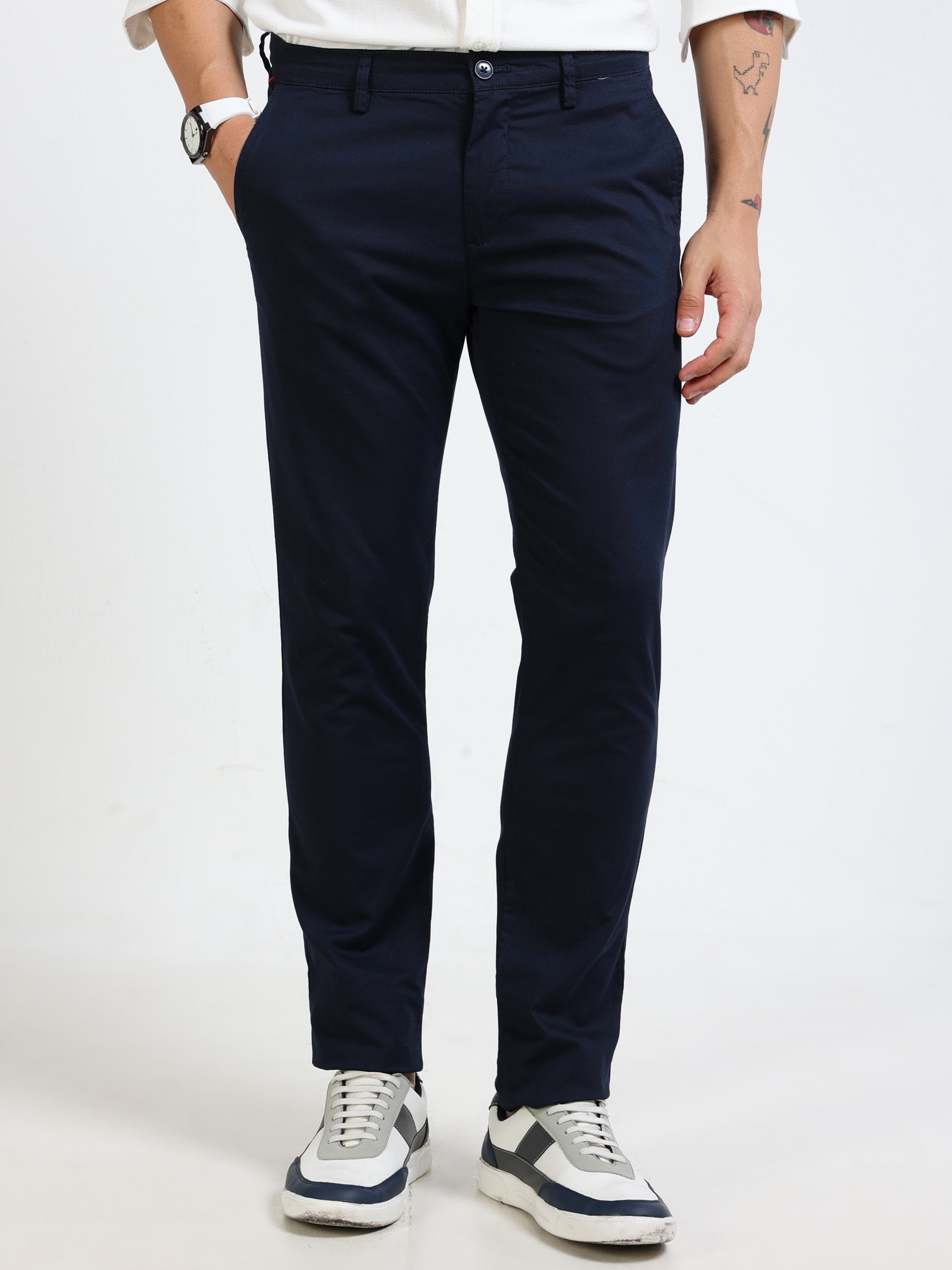 Men Navy Relaxed Fit Pants