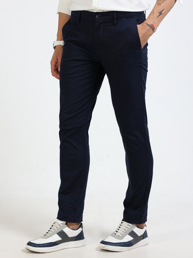 Men Navy Relaxed Fit Pants
