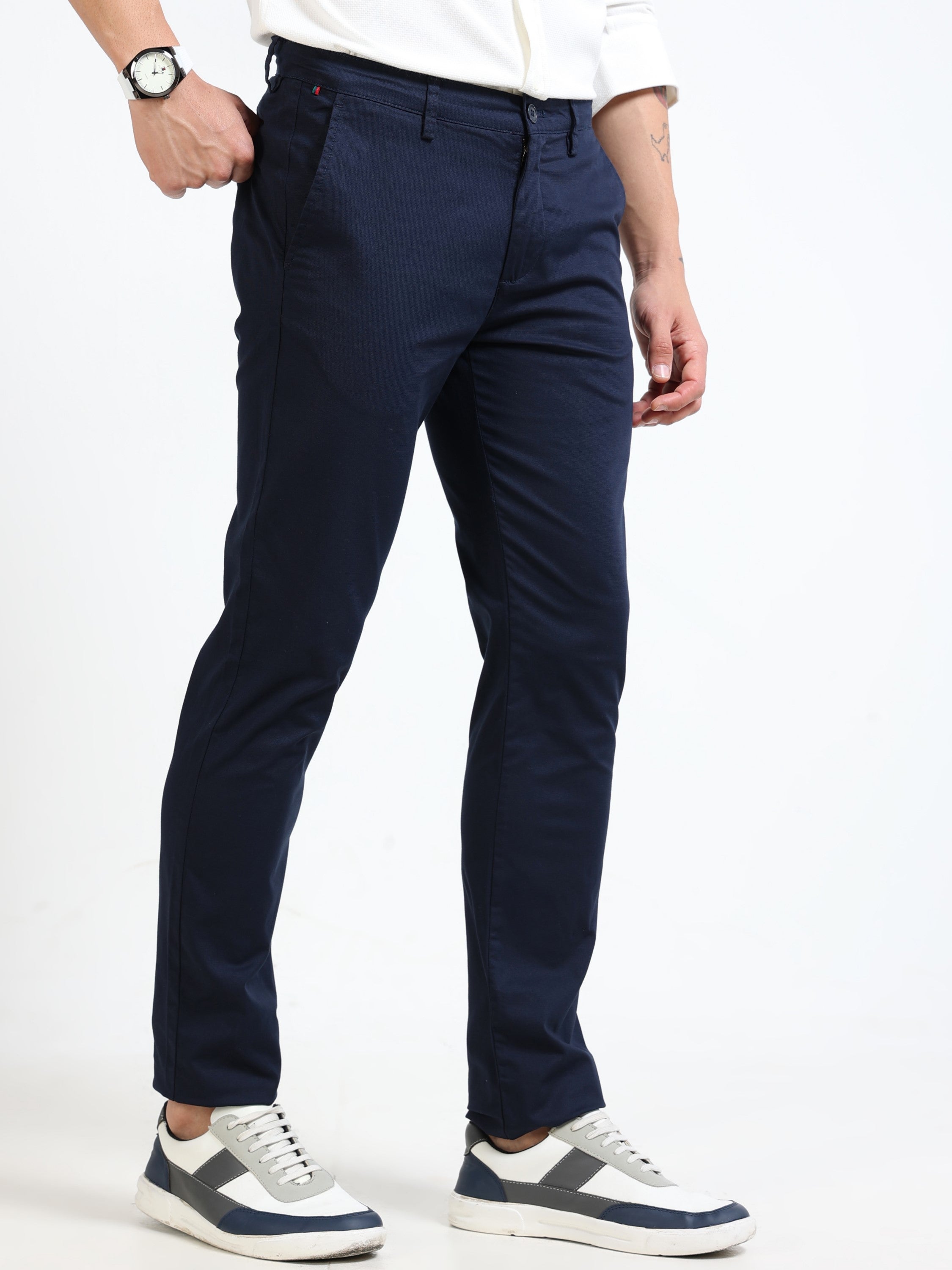 Men Navy Relaxed Fit Pants
