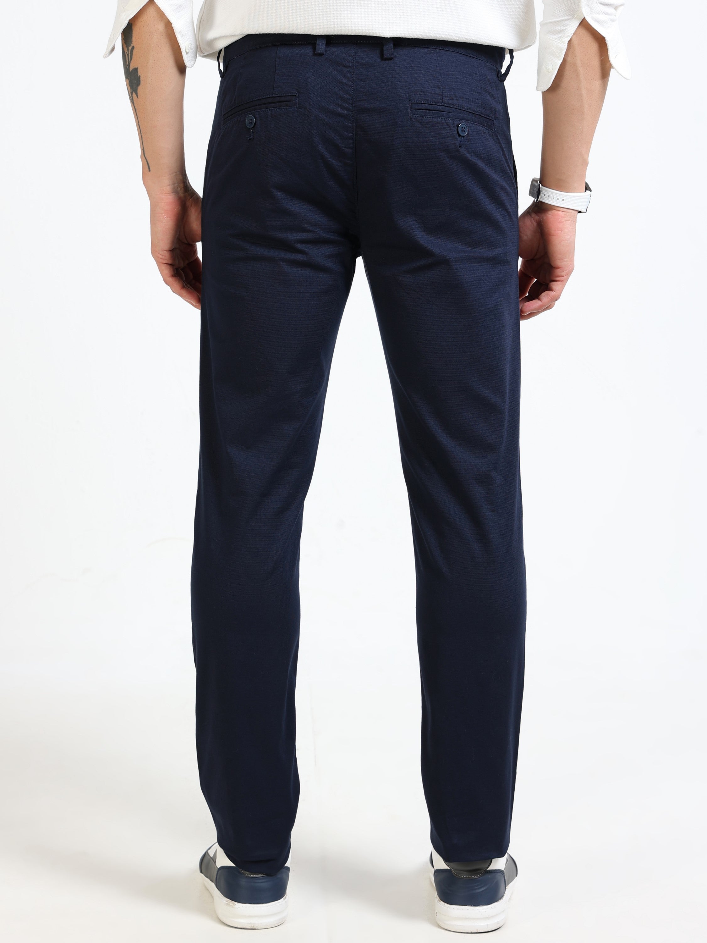Men Navy Relaxed Fit Pants