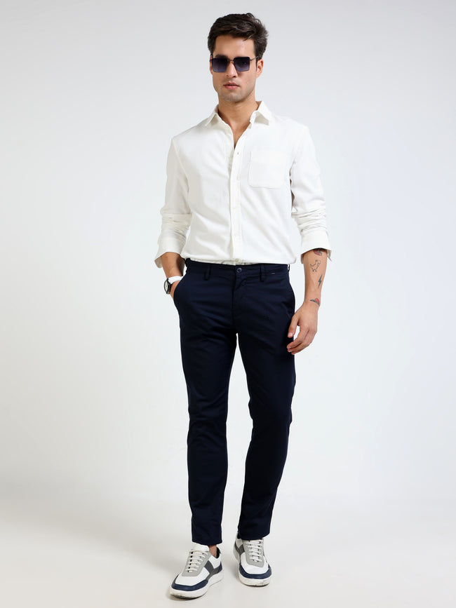 Men Navy Relaxed Fit Pants