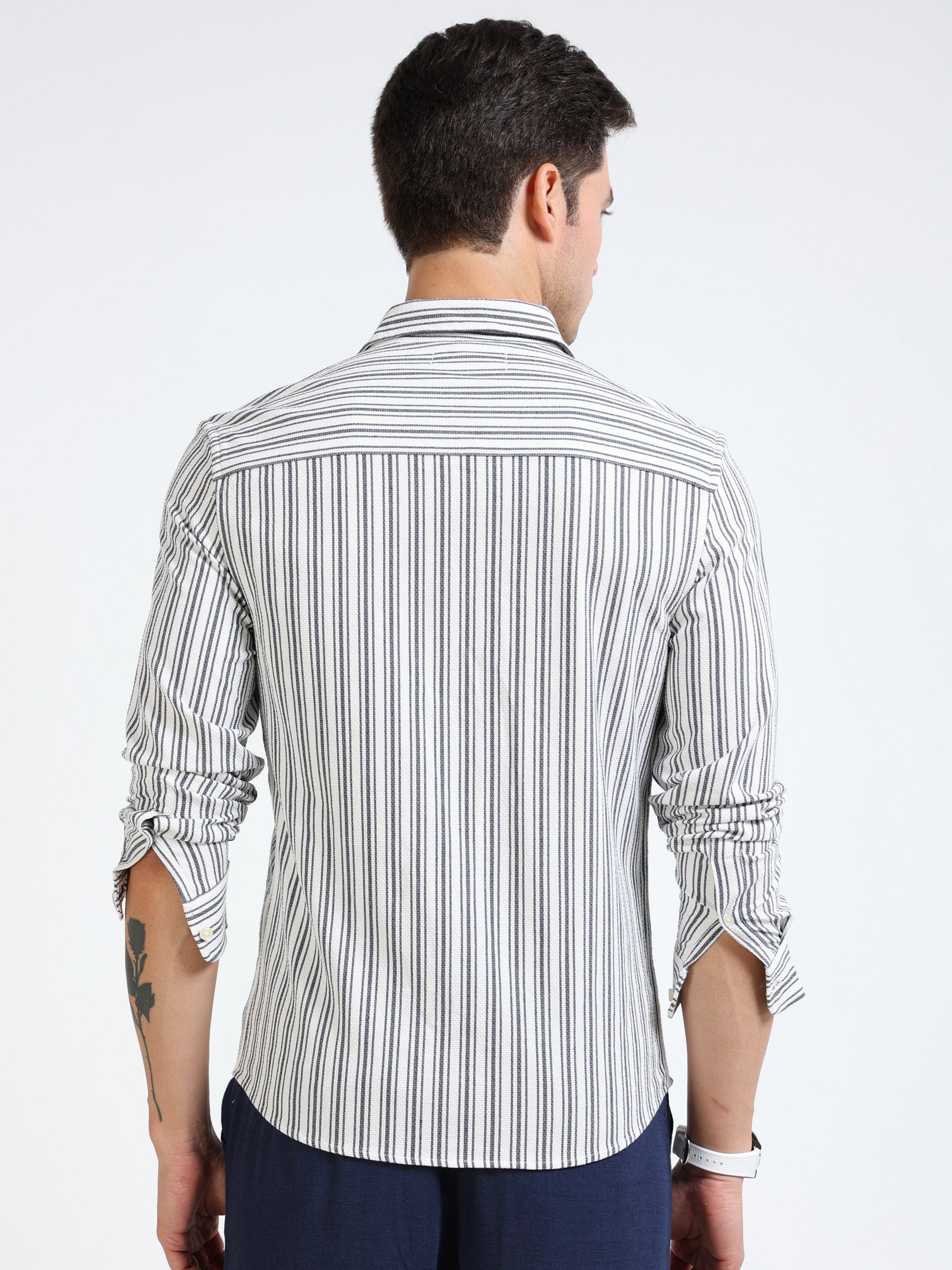 Men Grey Stripe Regular Fit Shirt