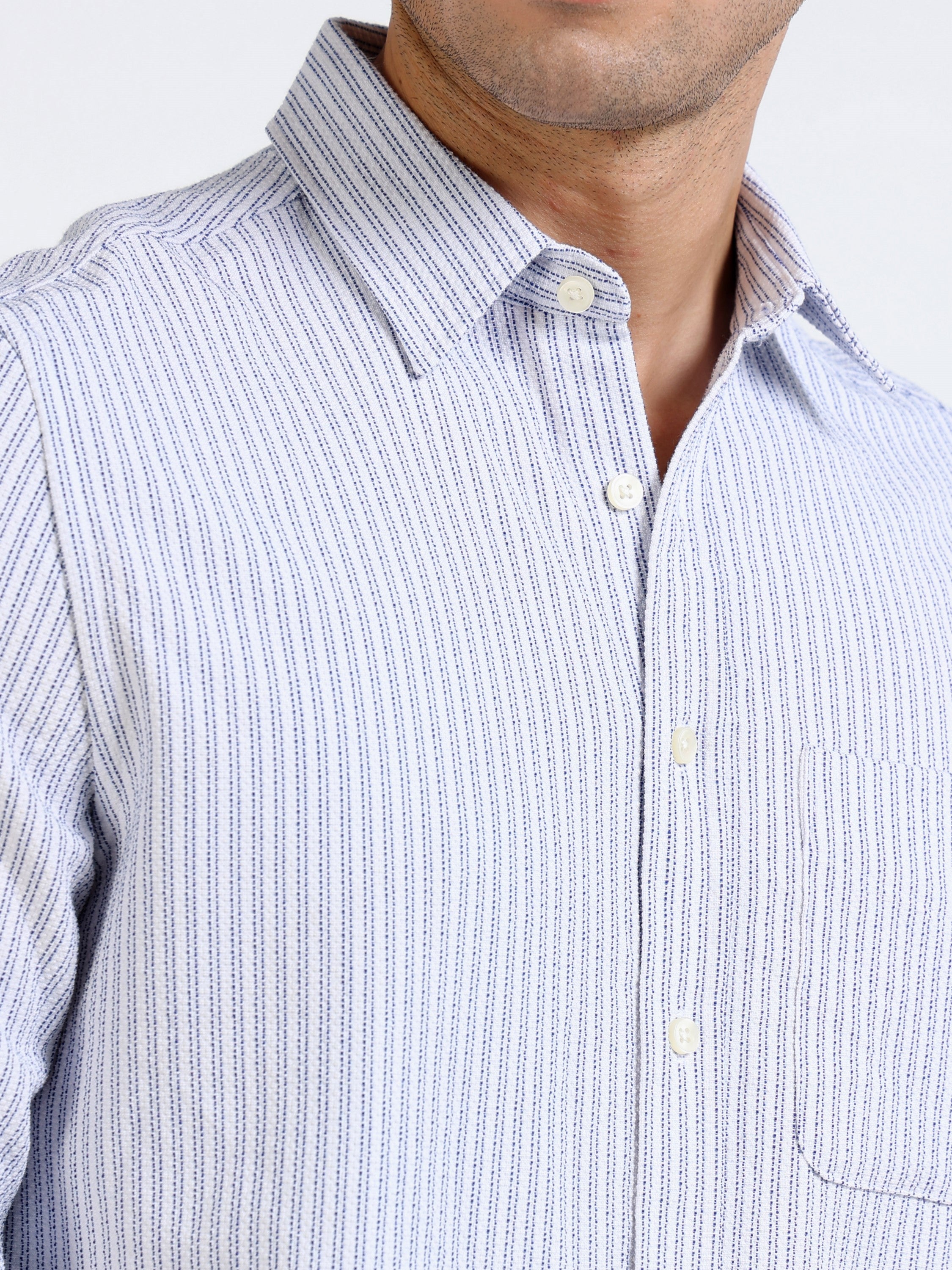 Men Blue & White Vertical Stripe Shirt