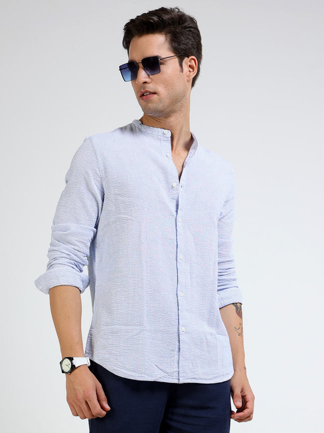 Men Blue Striped Regular Fit Shirt