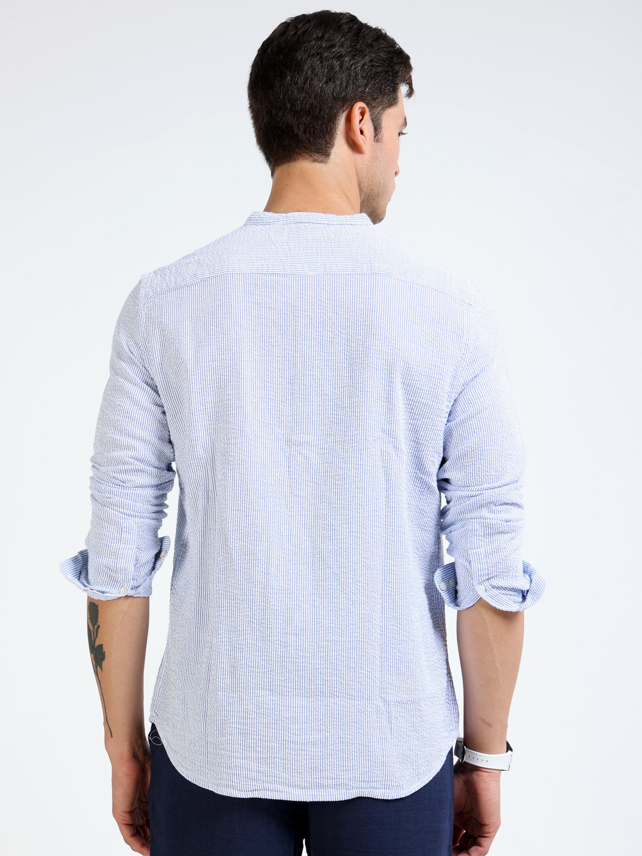 Men Blue Striped Regular Fit Shirt
