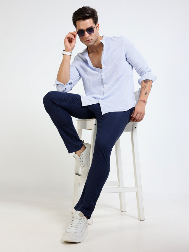 Men Blue Striped Regular Fit Shirt