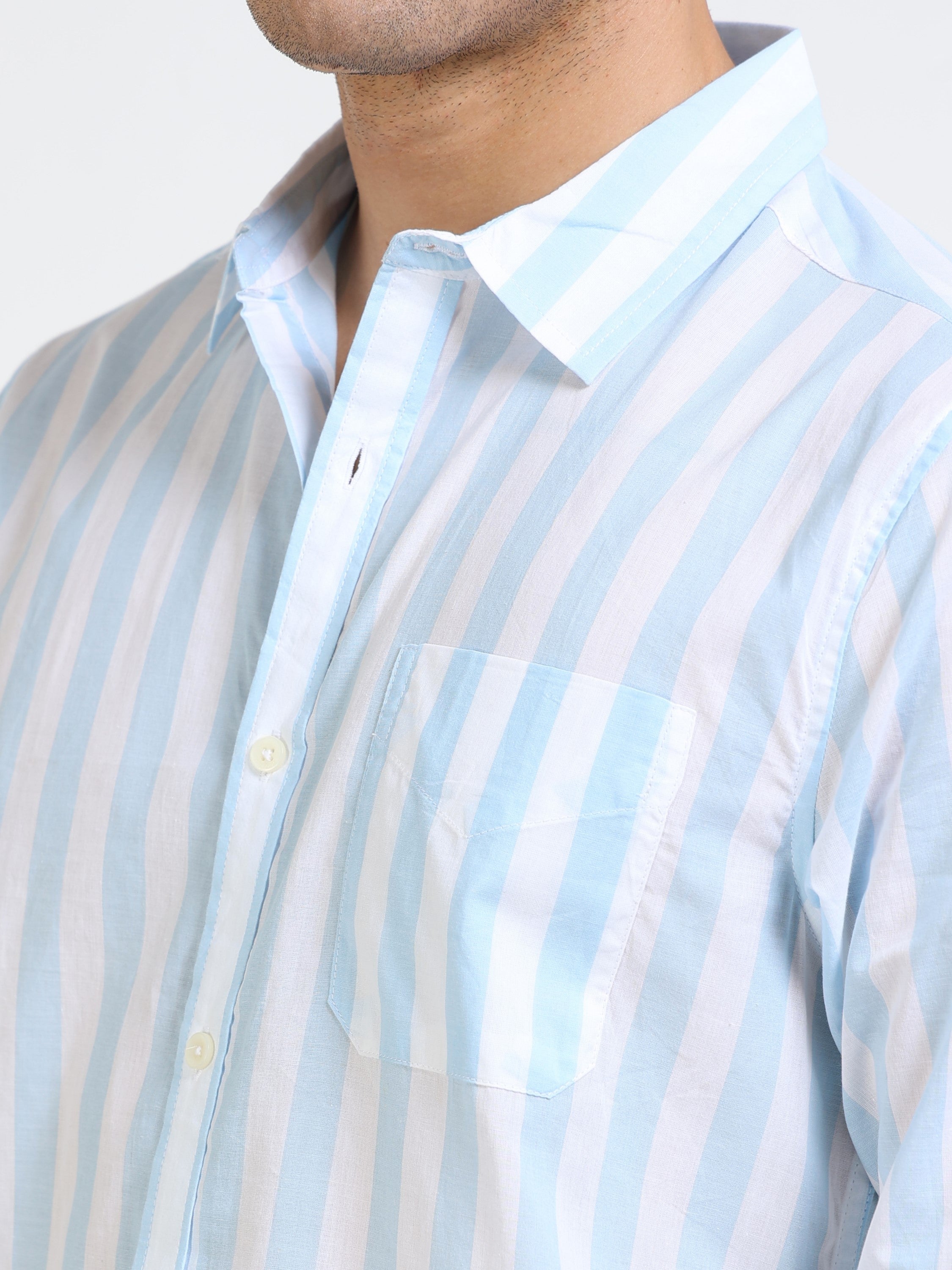 Men Blue & White Stripe Slim Fit Shirt