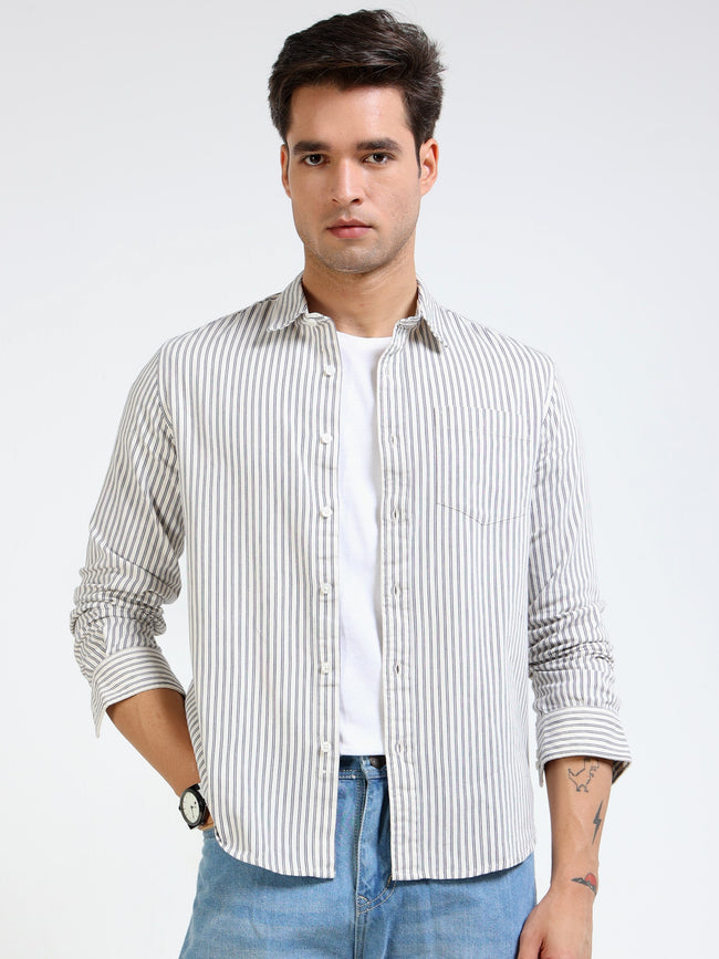 Men Grey & white Stripe Slim Fit shirt