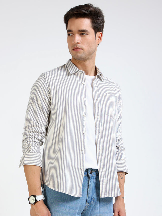 Men Grey & white Stripe Slim Fit shirt