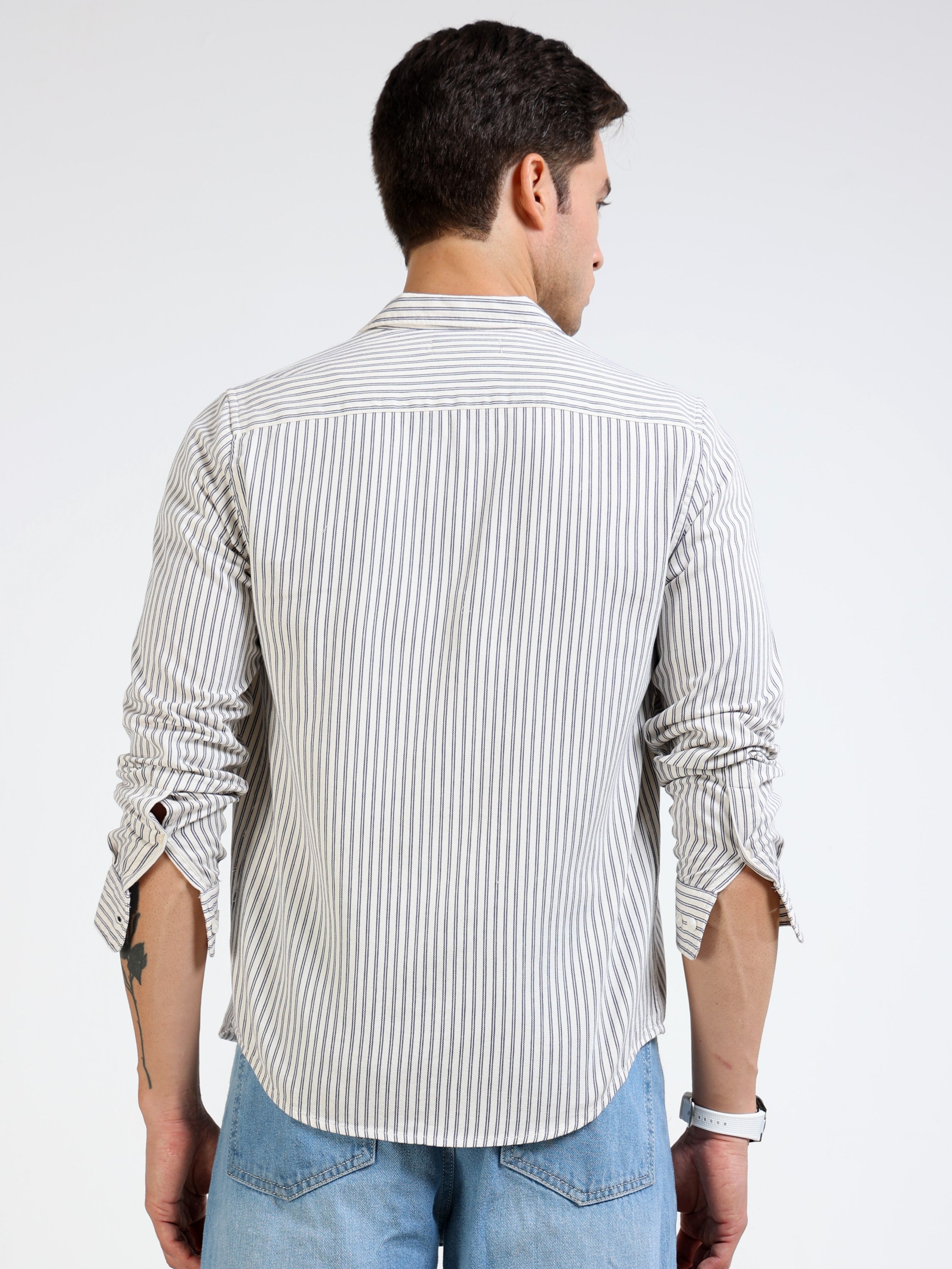 Men Grey & white Stripe Slim Fit shirt