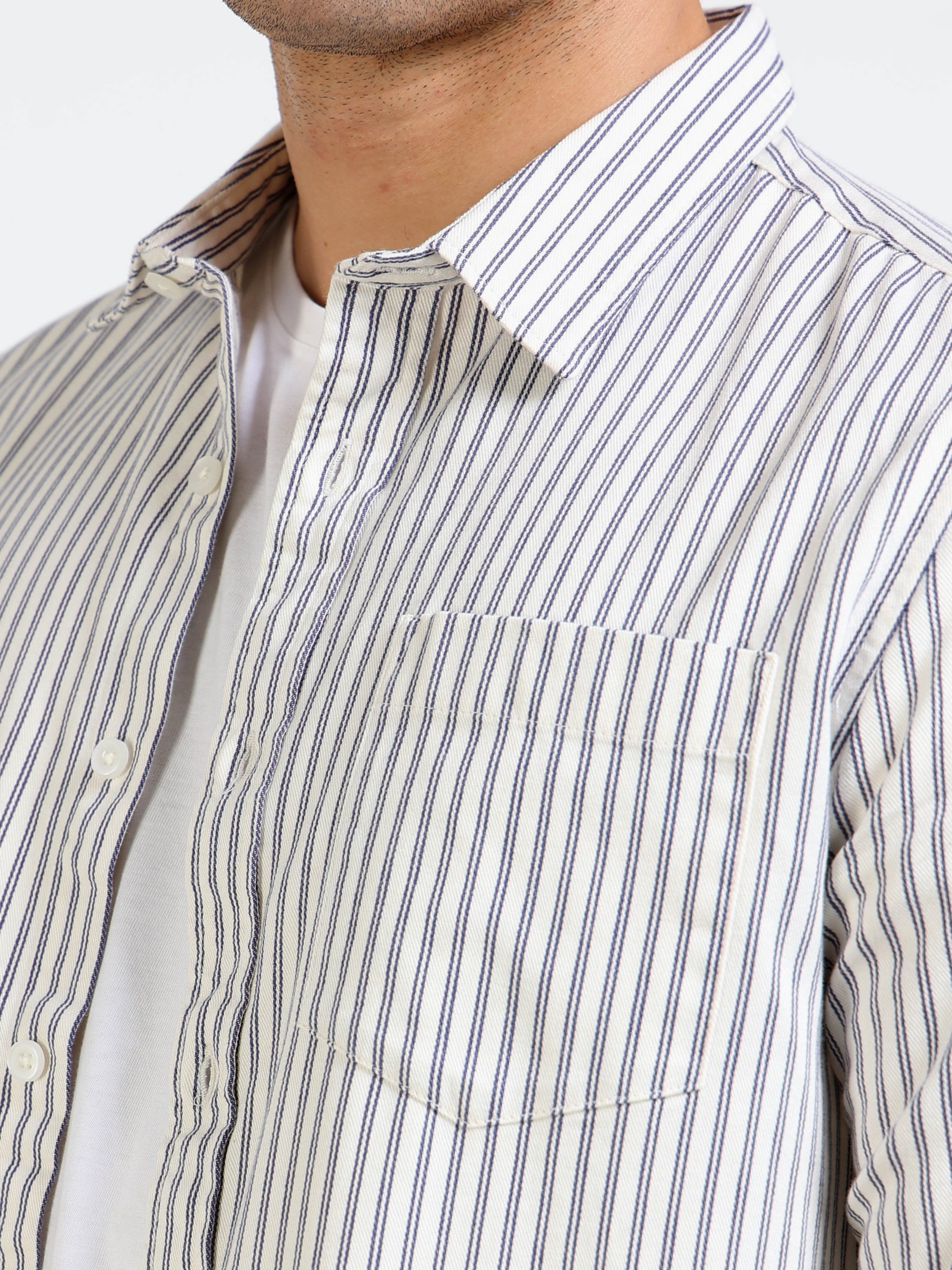 Men Grey & white Stripe Slim Fit shirt