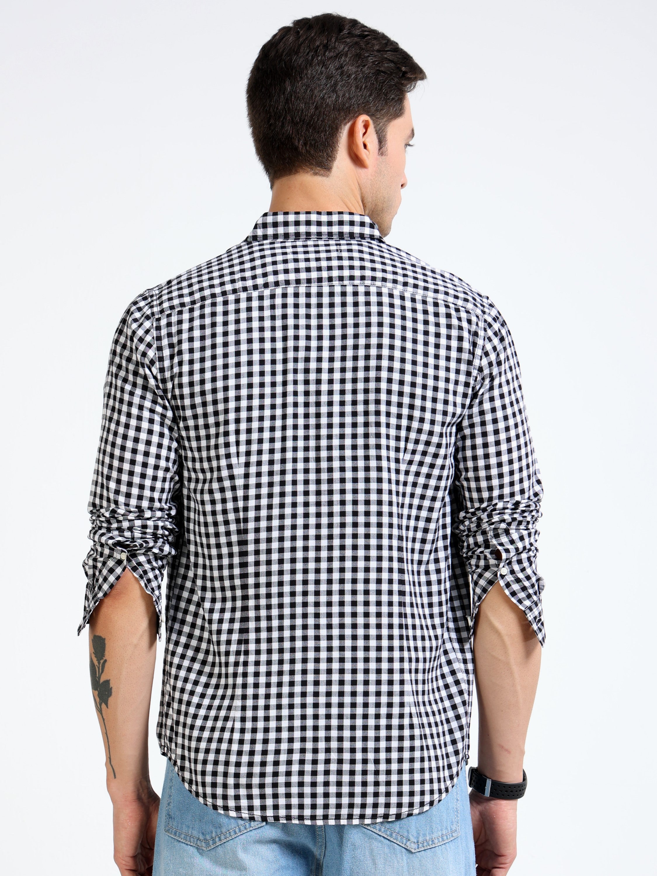 Men Black & White Check Full Sleeve Shirt