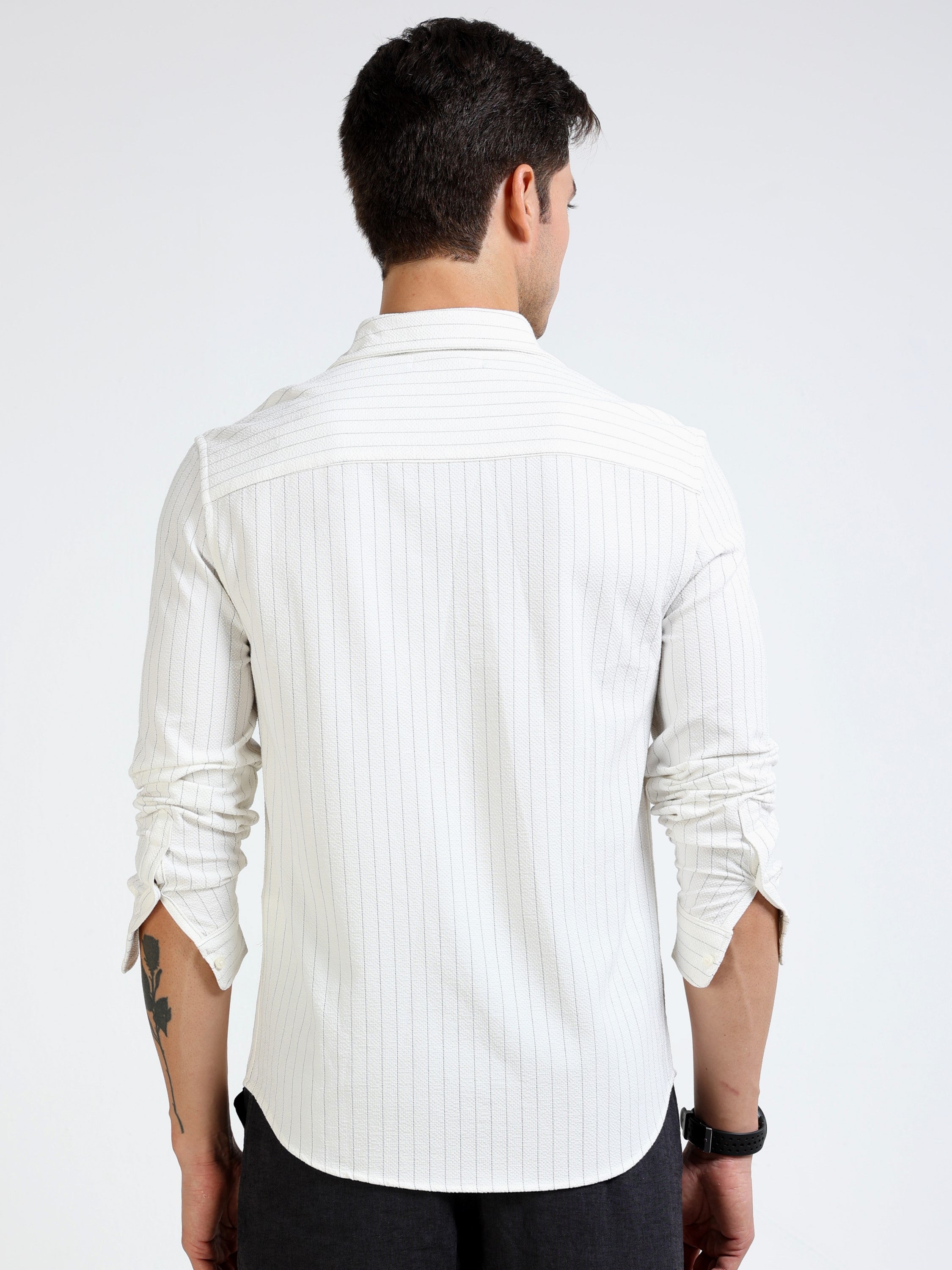 Men White & Black Striped Regular Fit Shirt