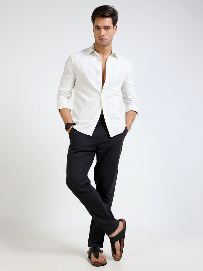 Men White & Black Striped Regular Fit Shirt