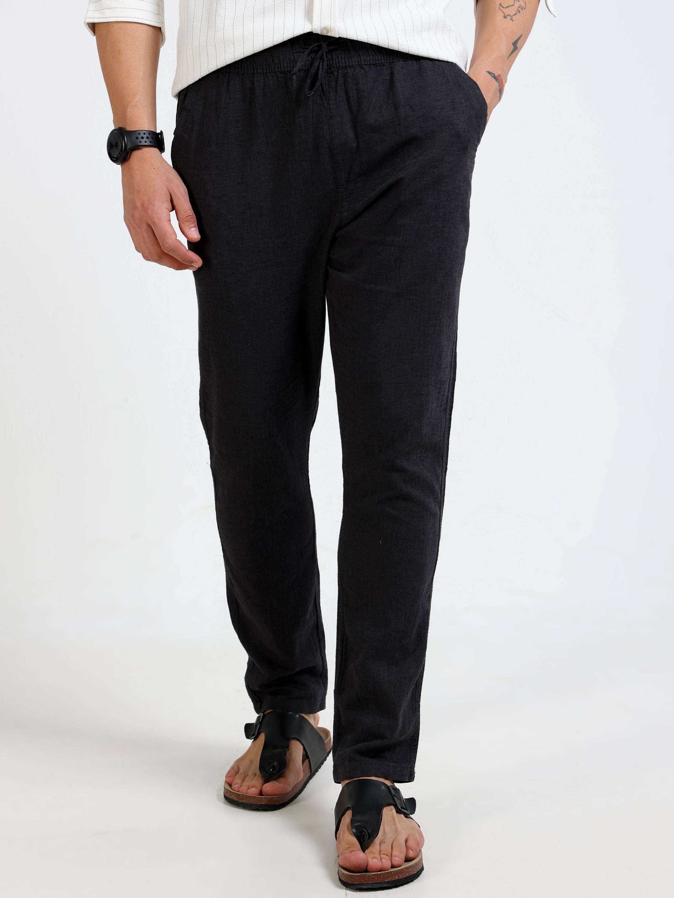 Men Black Relaxed Fit Pants