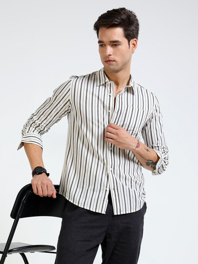 Men Black & White Stripe Slim fit Shirt