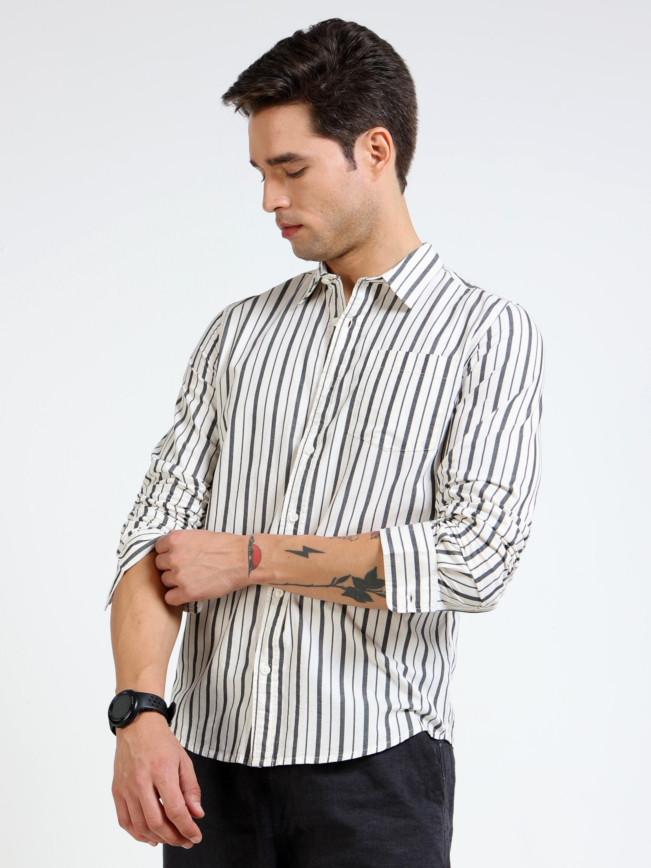 Men Black & White Stripe Slim fit Shirt