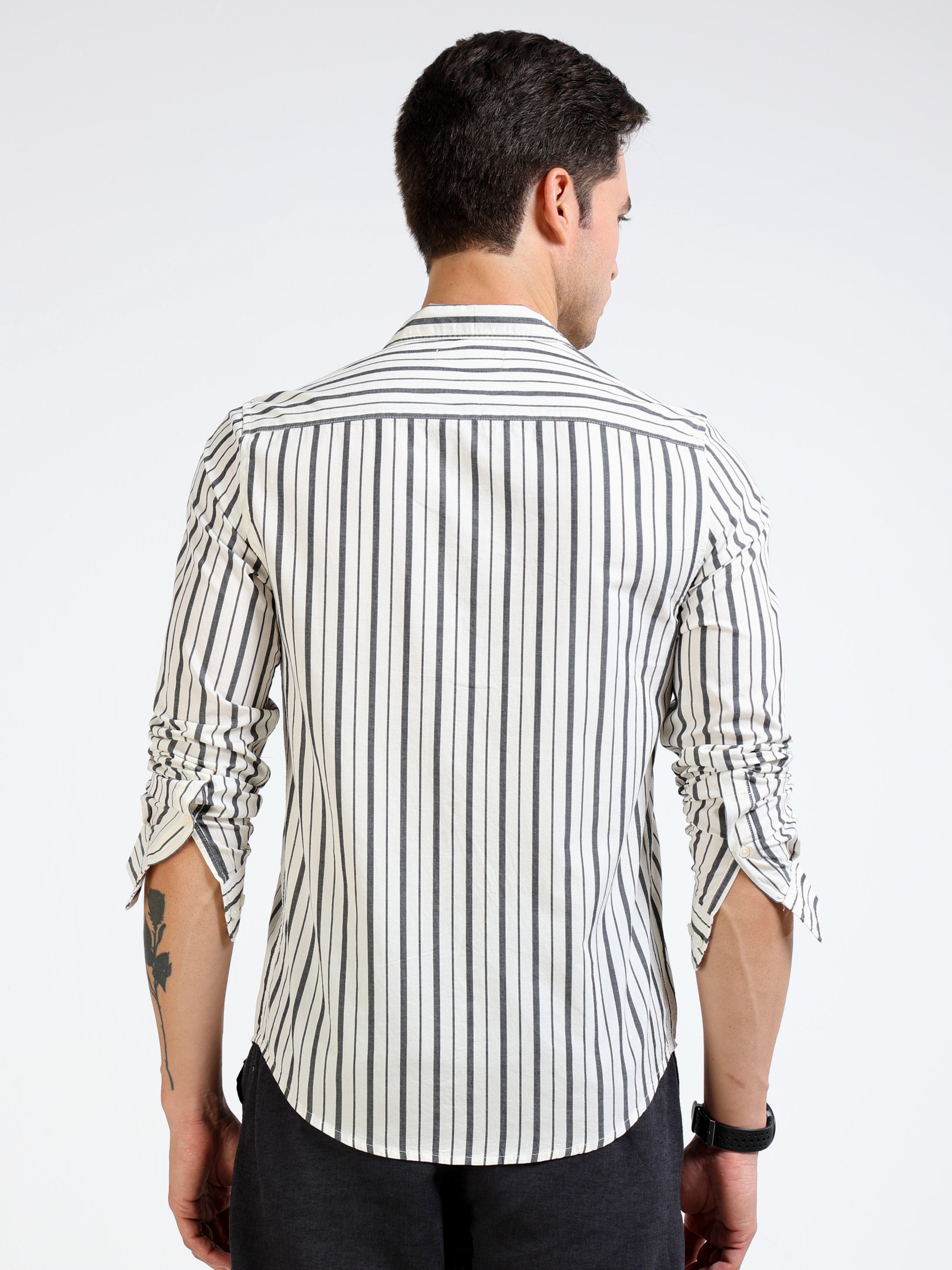 Men Black & White Stripe Slim fit Shirt