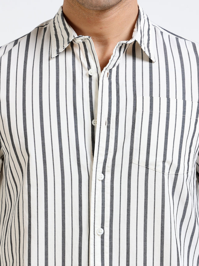 Men Black & White Stripe Slim fit Shirt