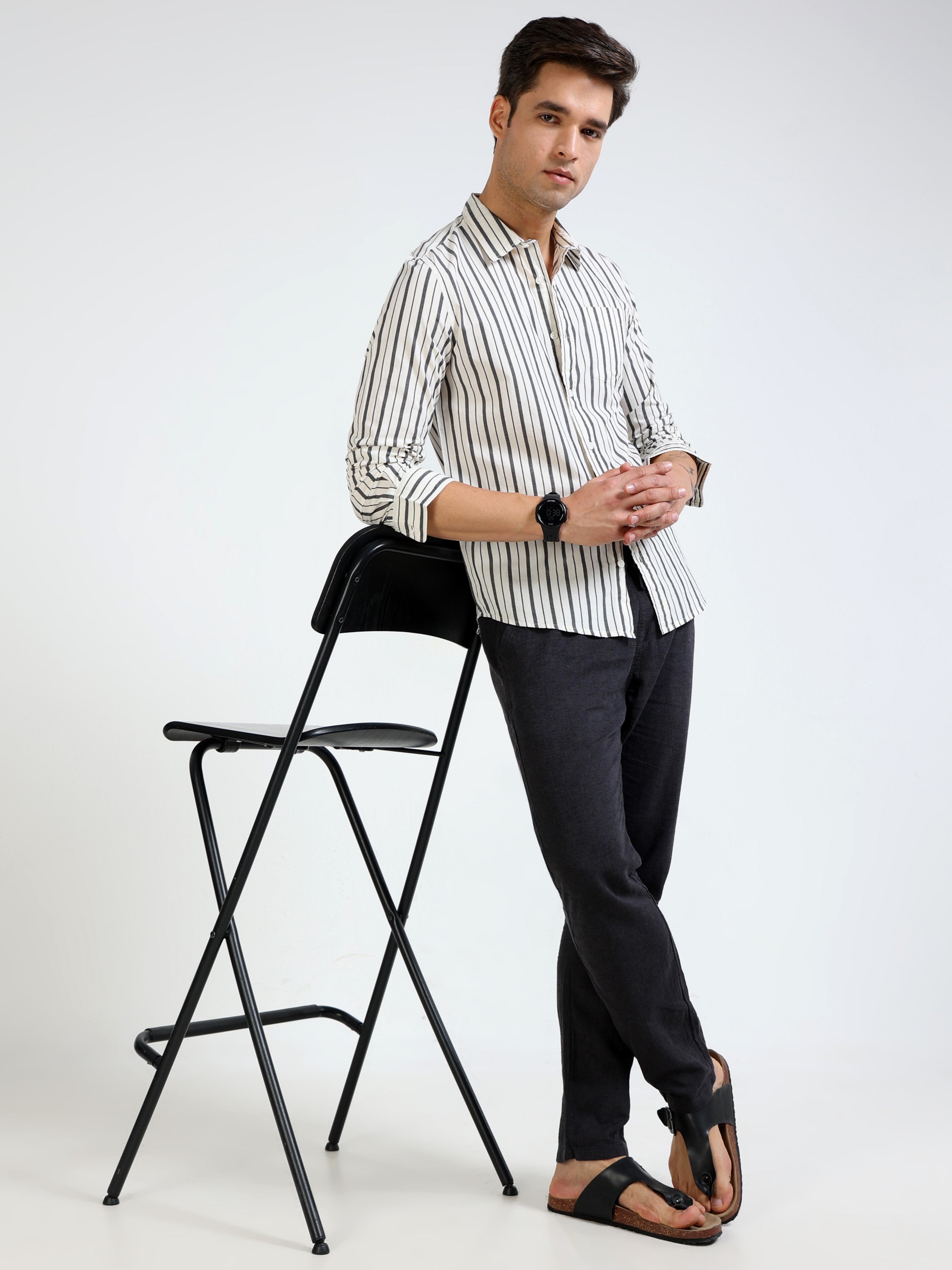 Men Black & White Stripe Slim fit Shirt