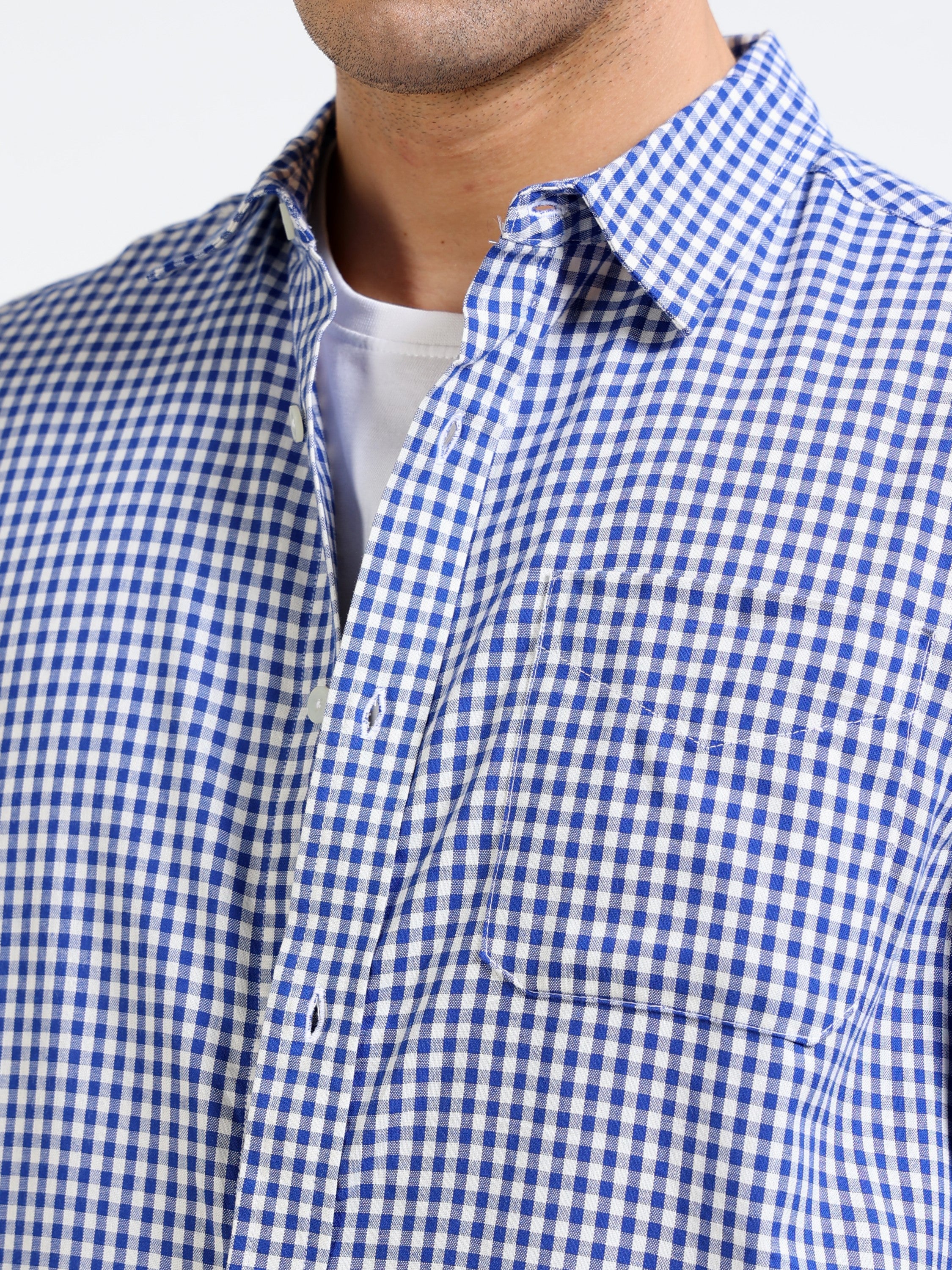 Men Blue & White Check Slim Fit Shirt