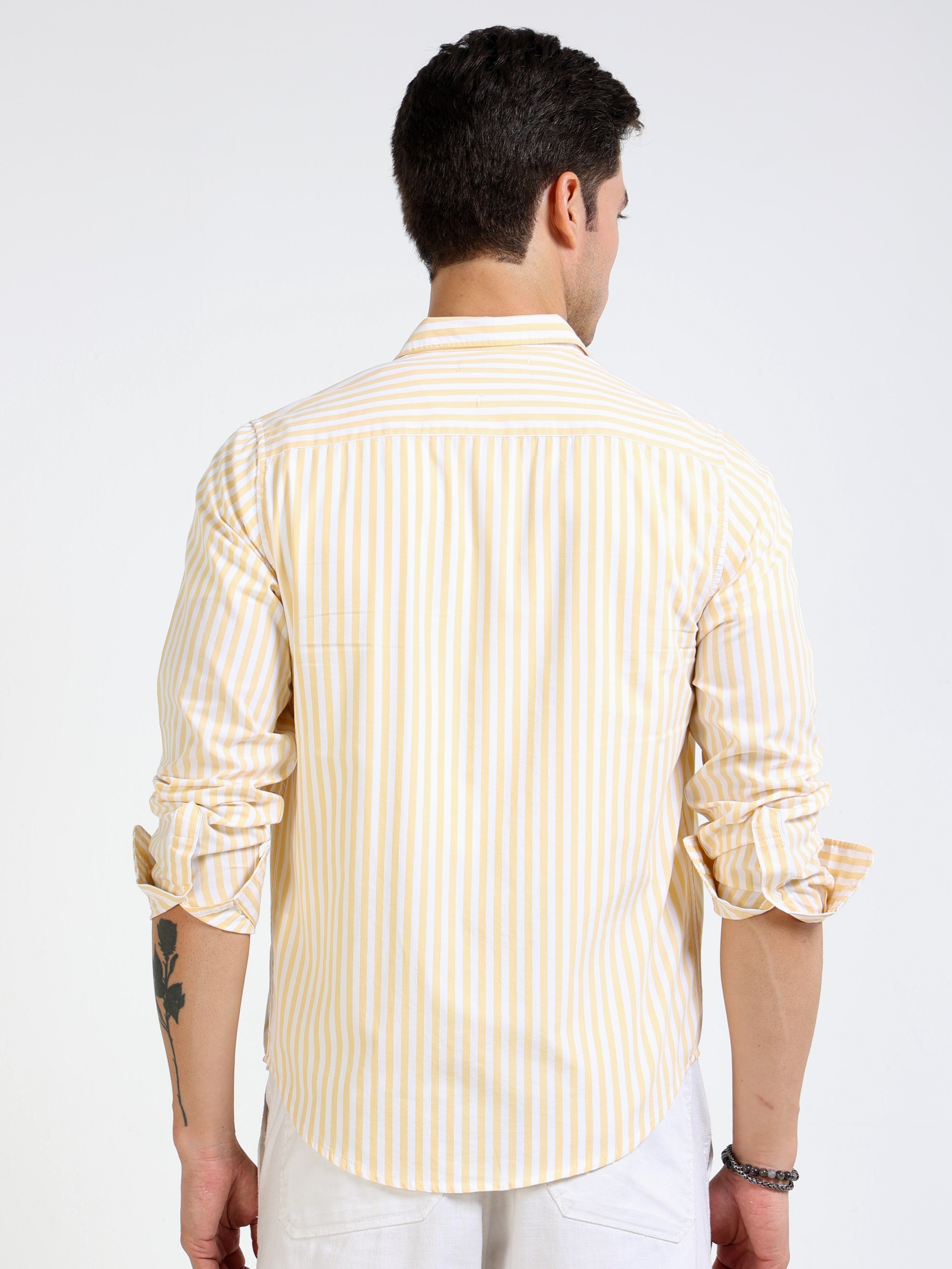 Men Yellow & White Stripe Slim Fit Shirt