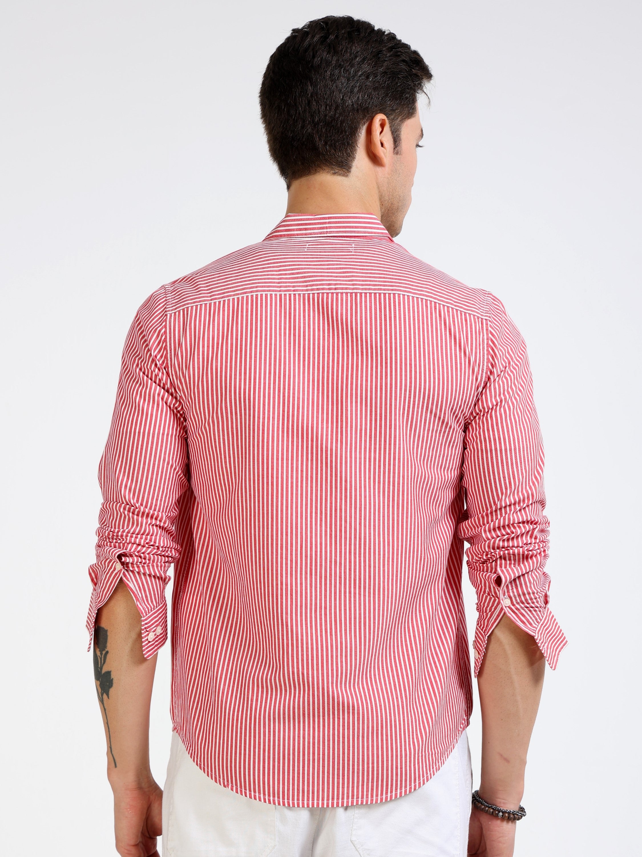 Men Red & White Stripe Slim Fit Shirt