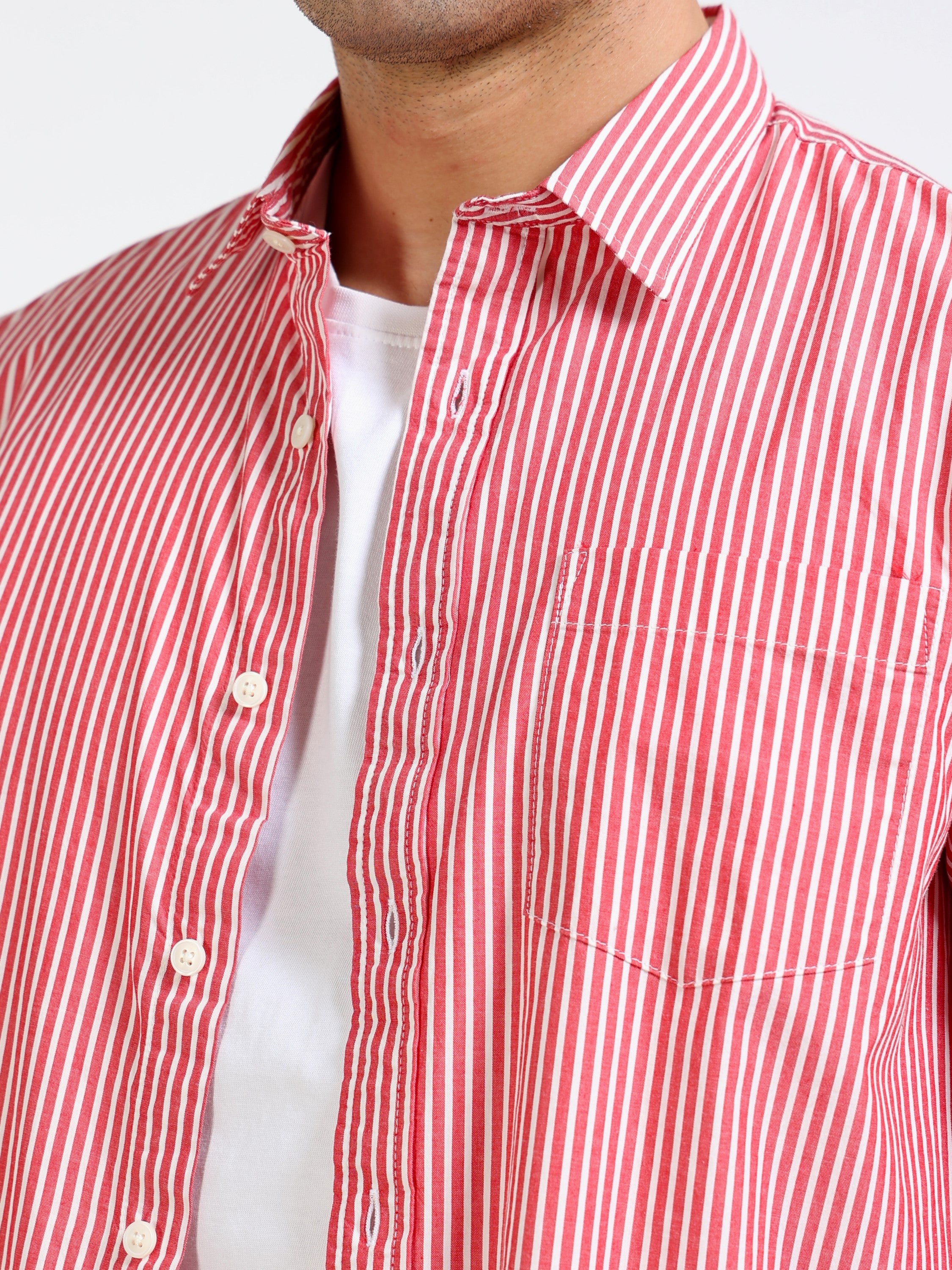 Men Red & White Stripe Slim Fit Shirt