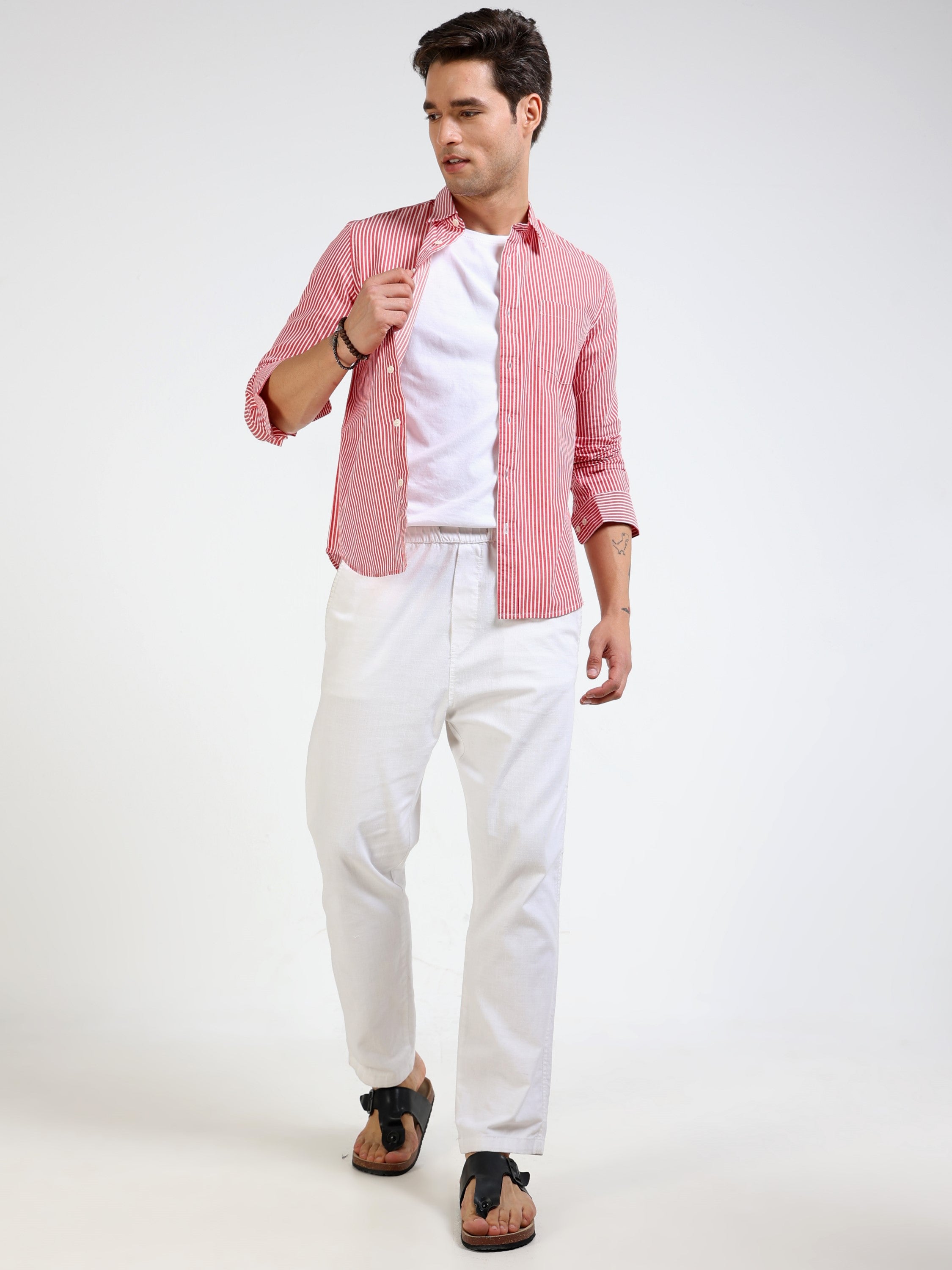 Men Red & White Stripe Slim Fit Shirt