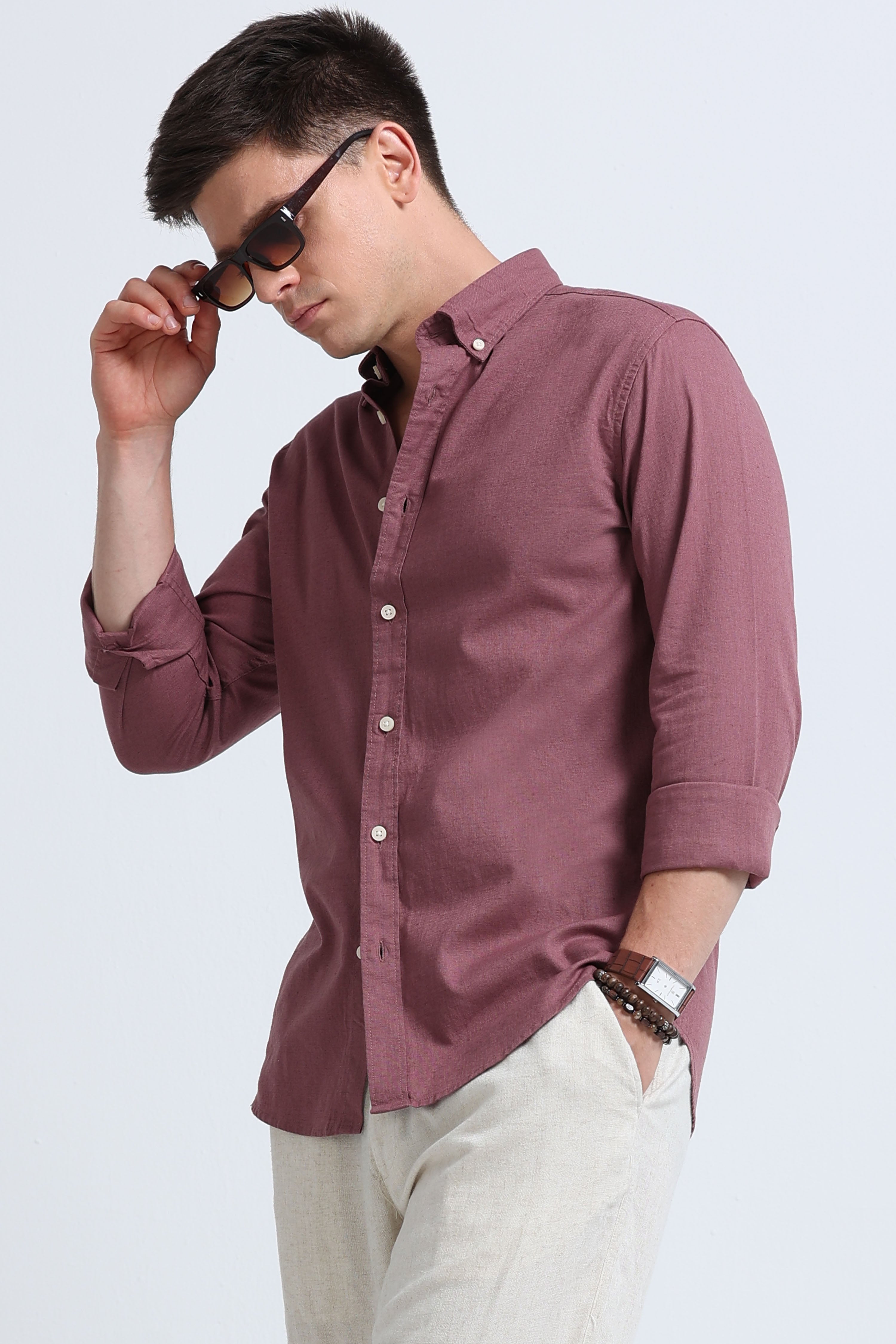 Men Pink Button-Down Shirt