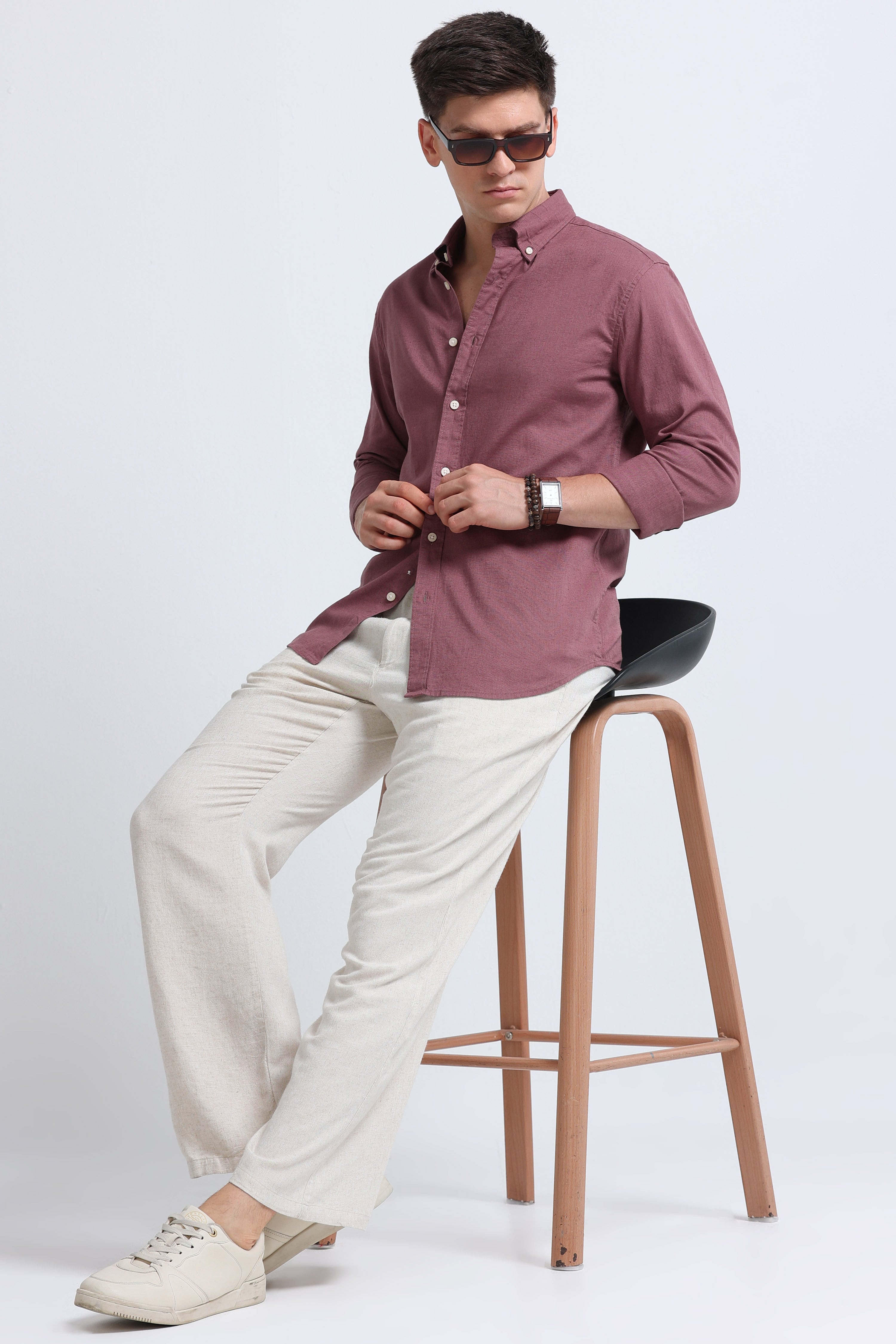 Men Pink Button-Down Shirt