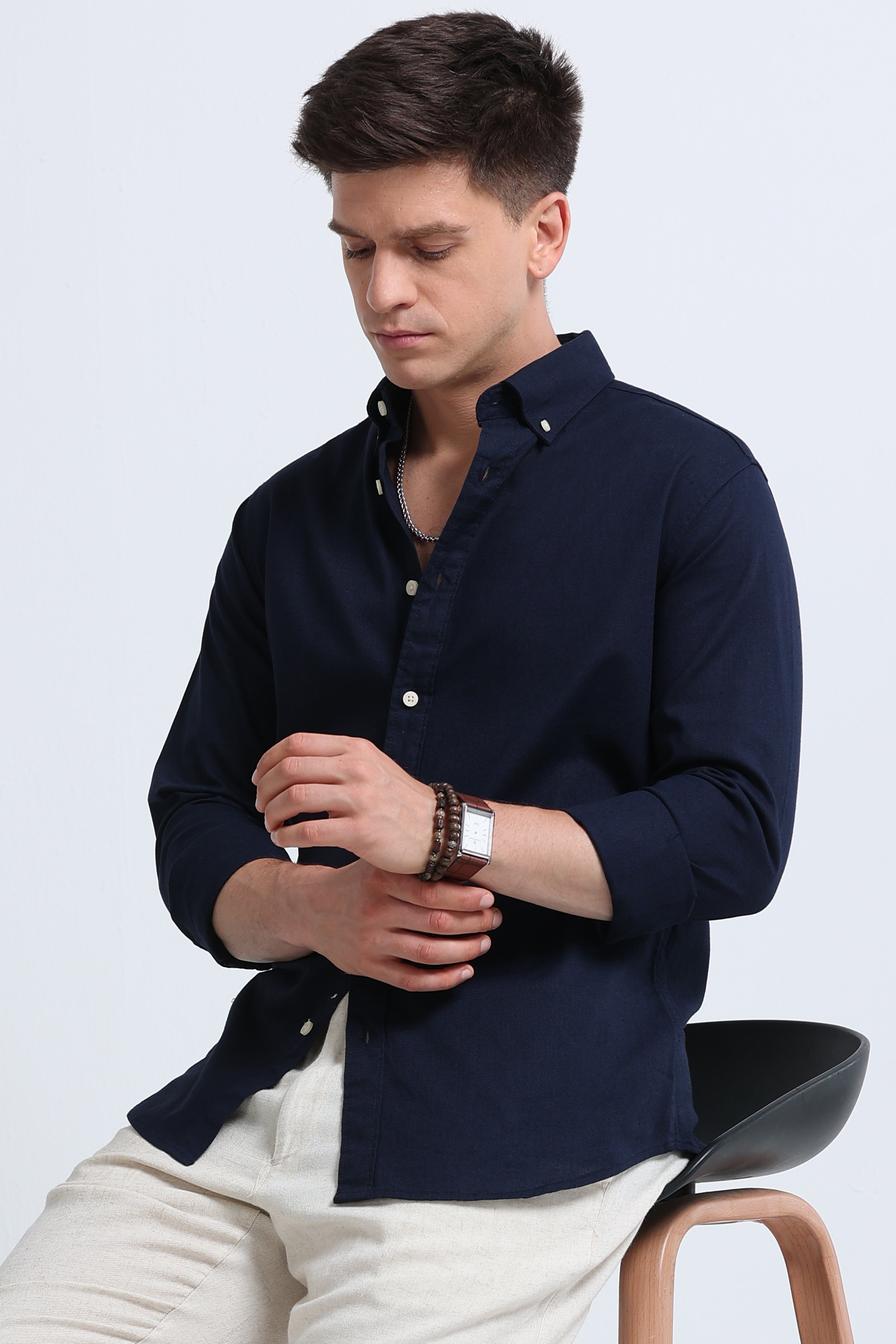 Men Navy Blue Button-Down Shirt
