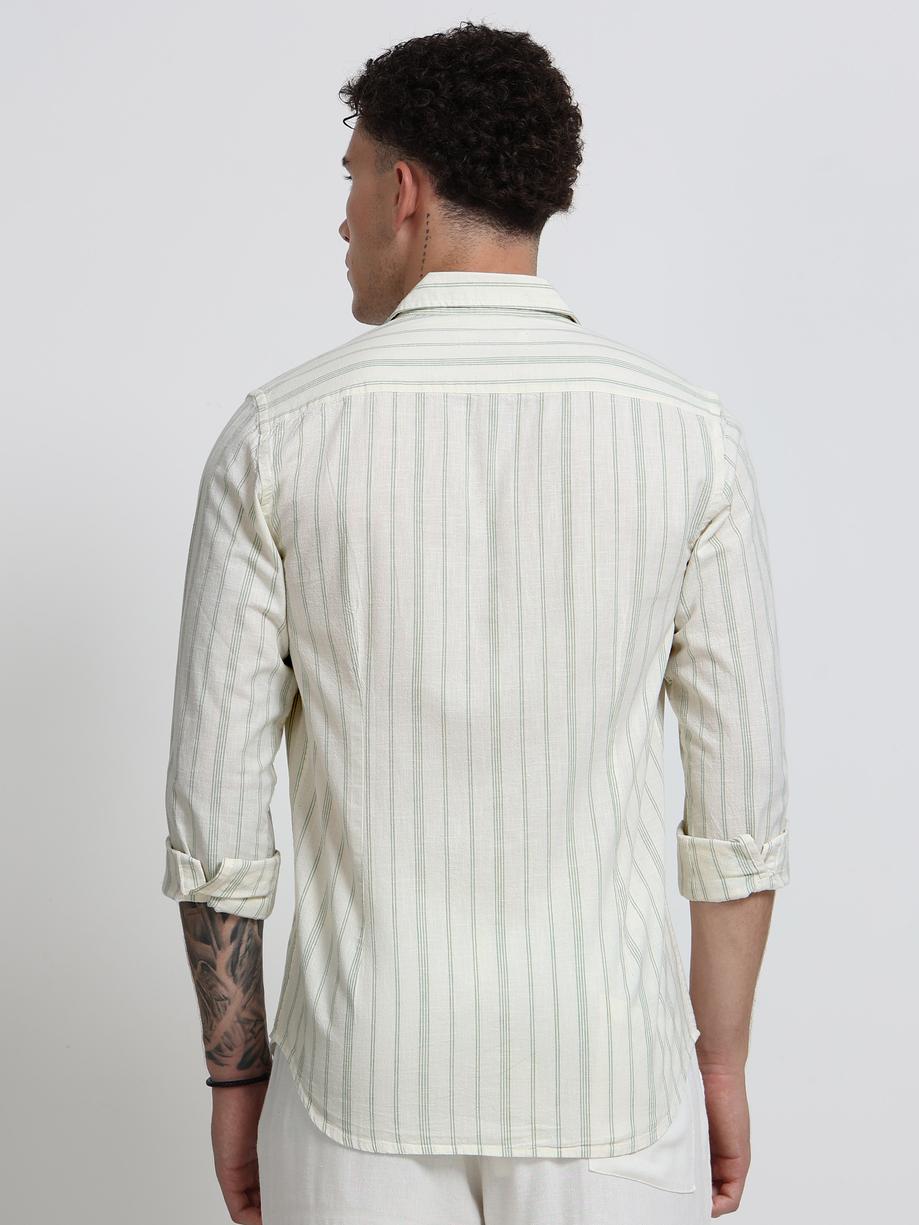 Men Green Vertical Stripe Shirt