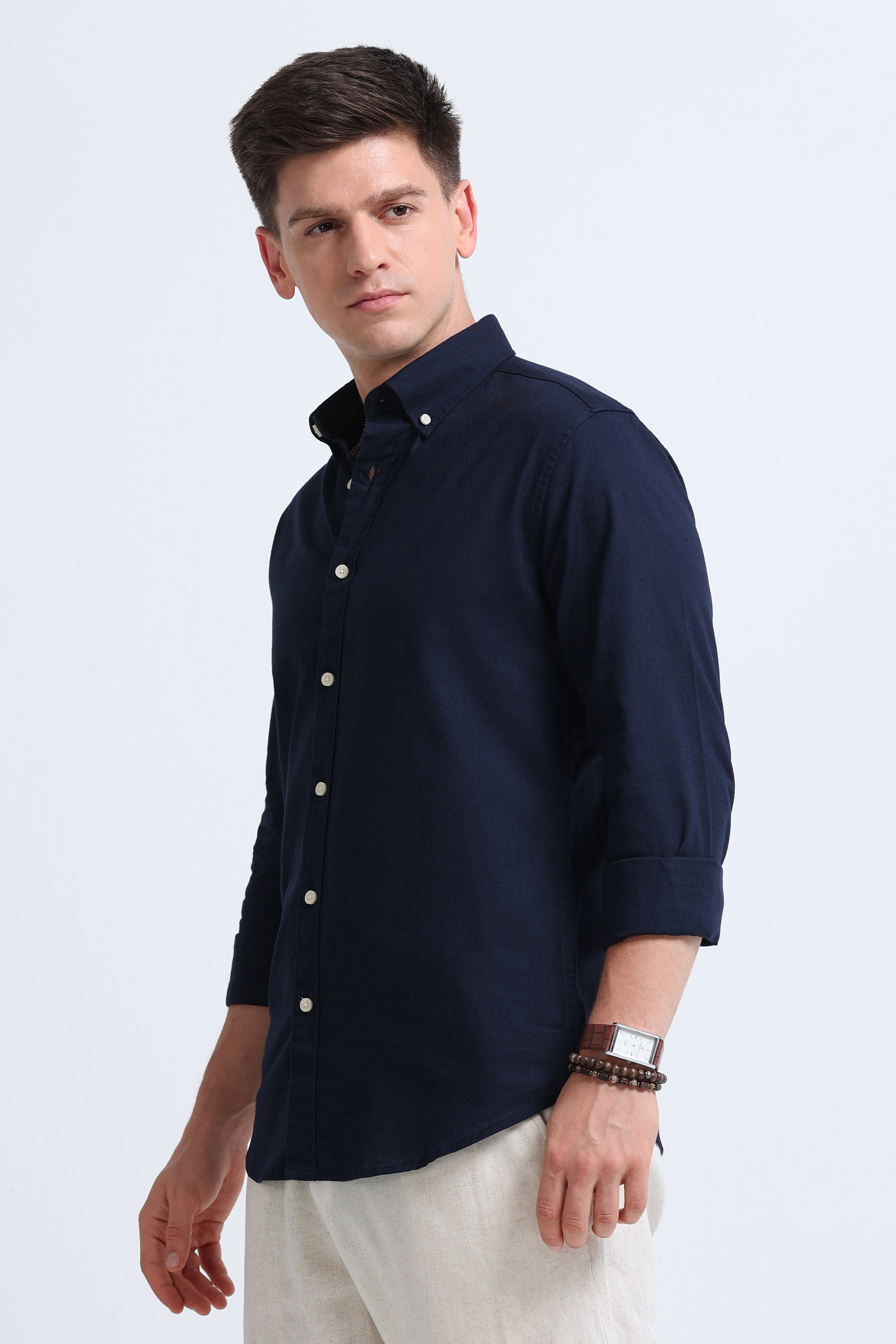 Men Navy Blue Button-Down Shirt