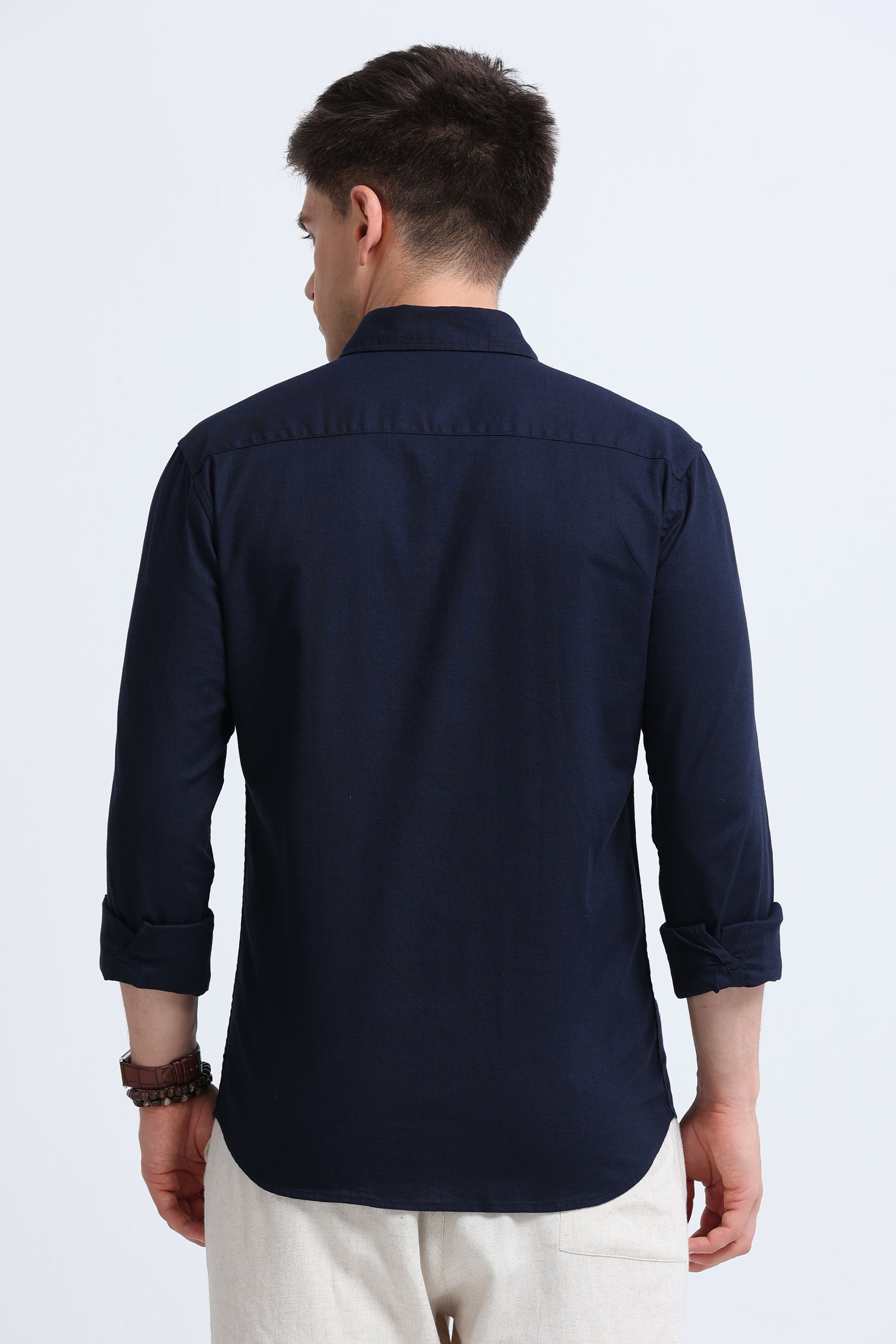 Men Navy Blue Button-Down Shirt