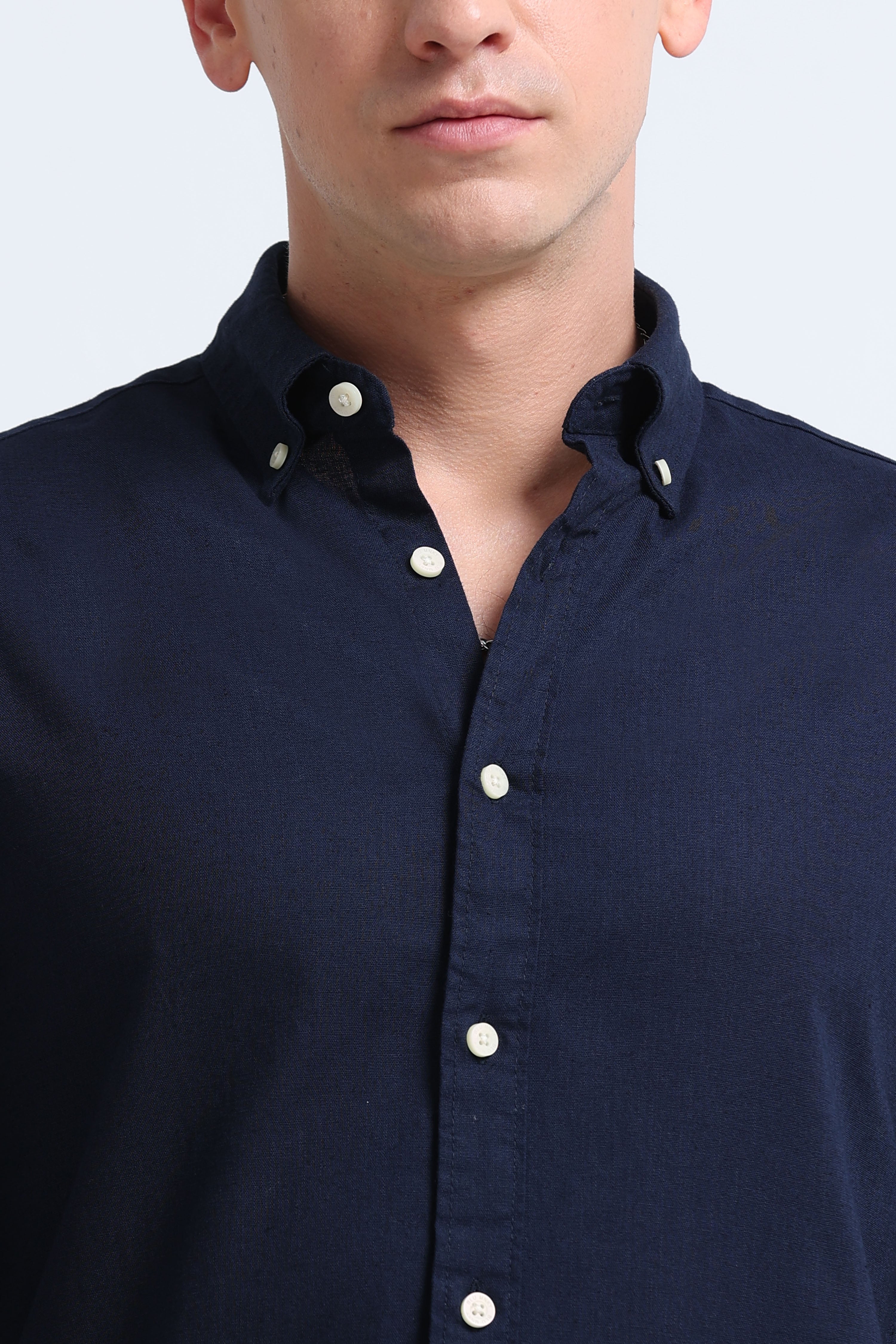 Men Navy Blue Button-Down Shirt