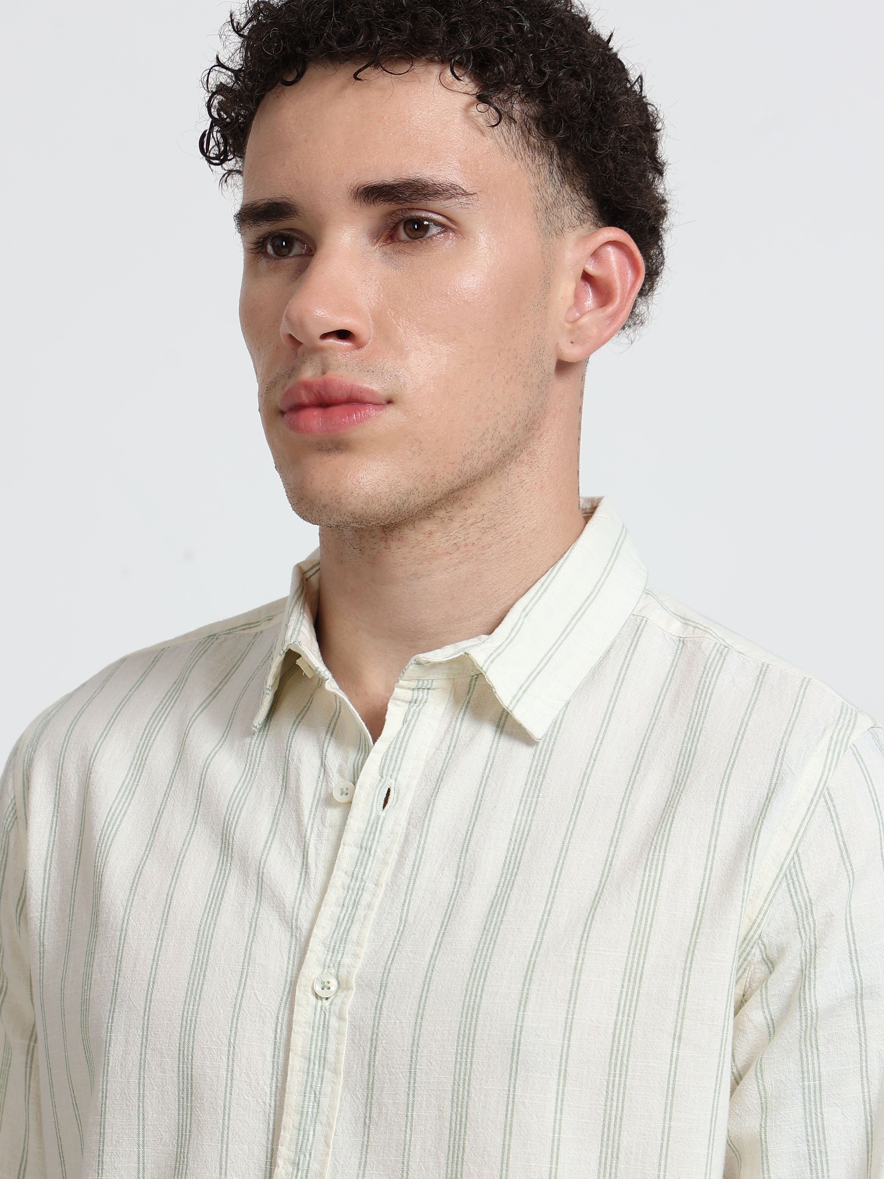 Men Green Vertical Stripe Shirt