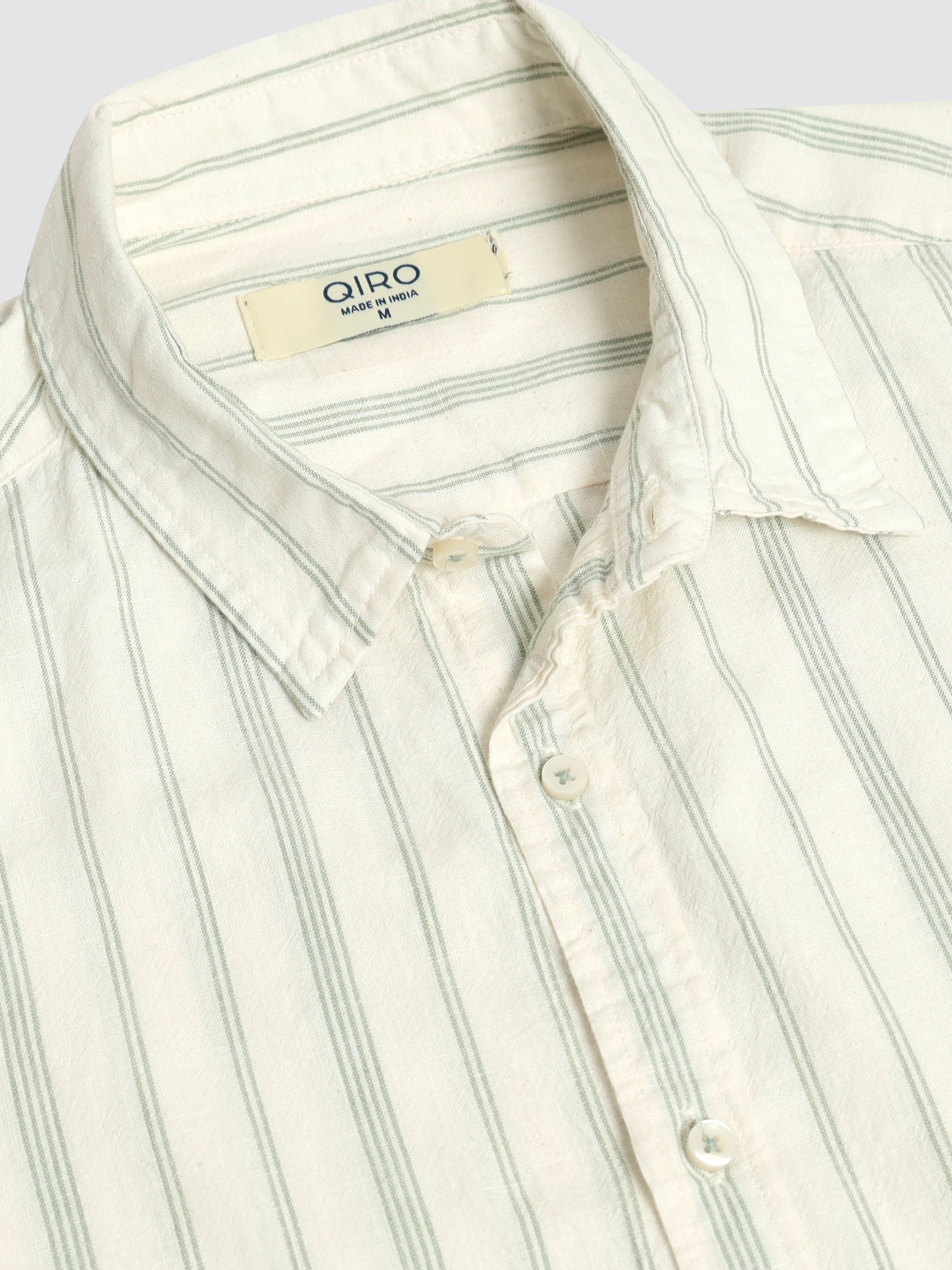 Men Green Vertical Stripe Shirt