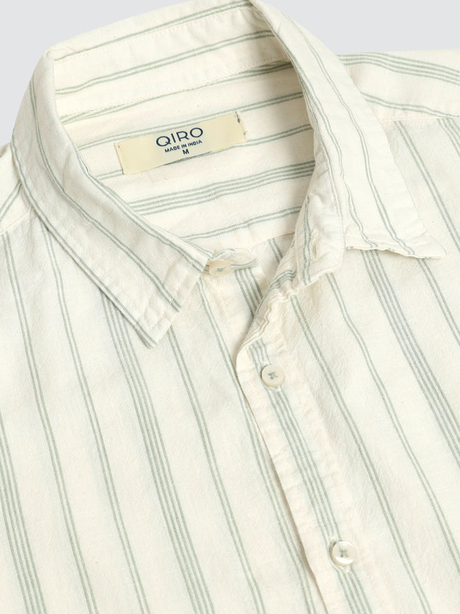Men Green Vertical Stripe Shirt