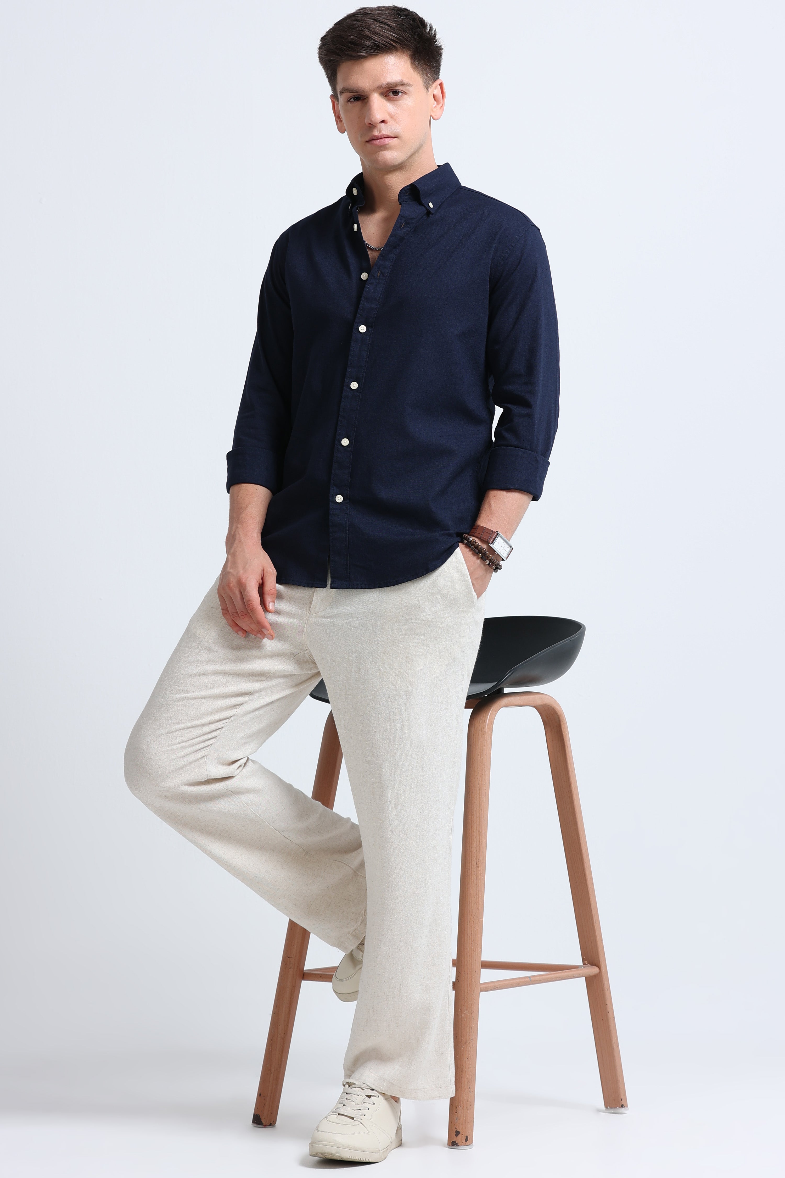 Men Navy Blue Button-Down Shirt