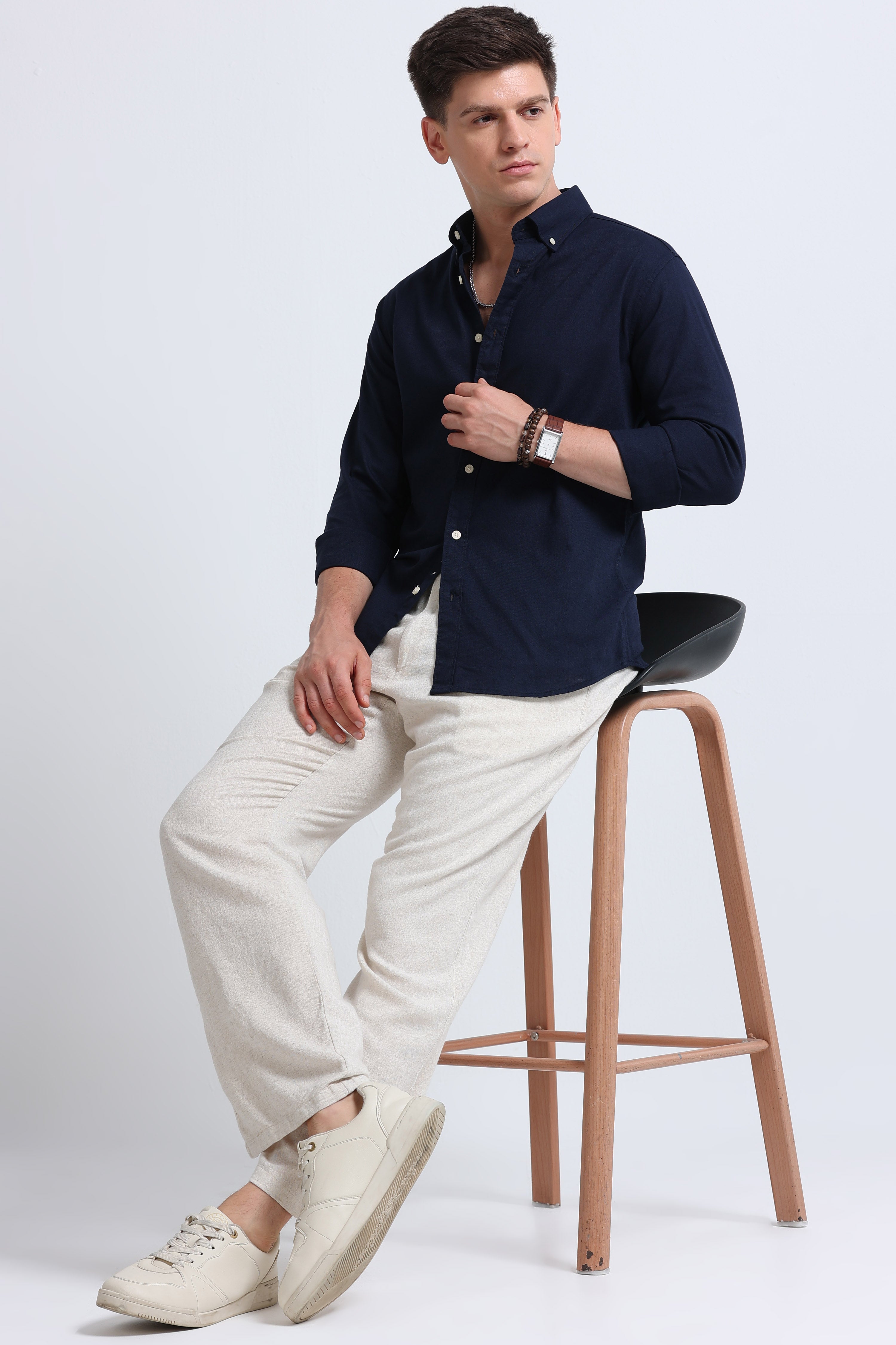 Men Navy Blue Button-Down Shirt