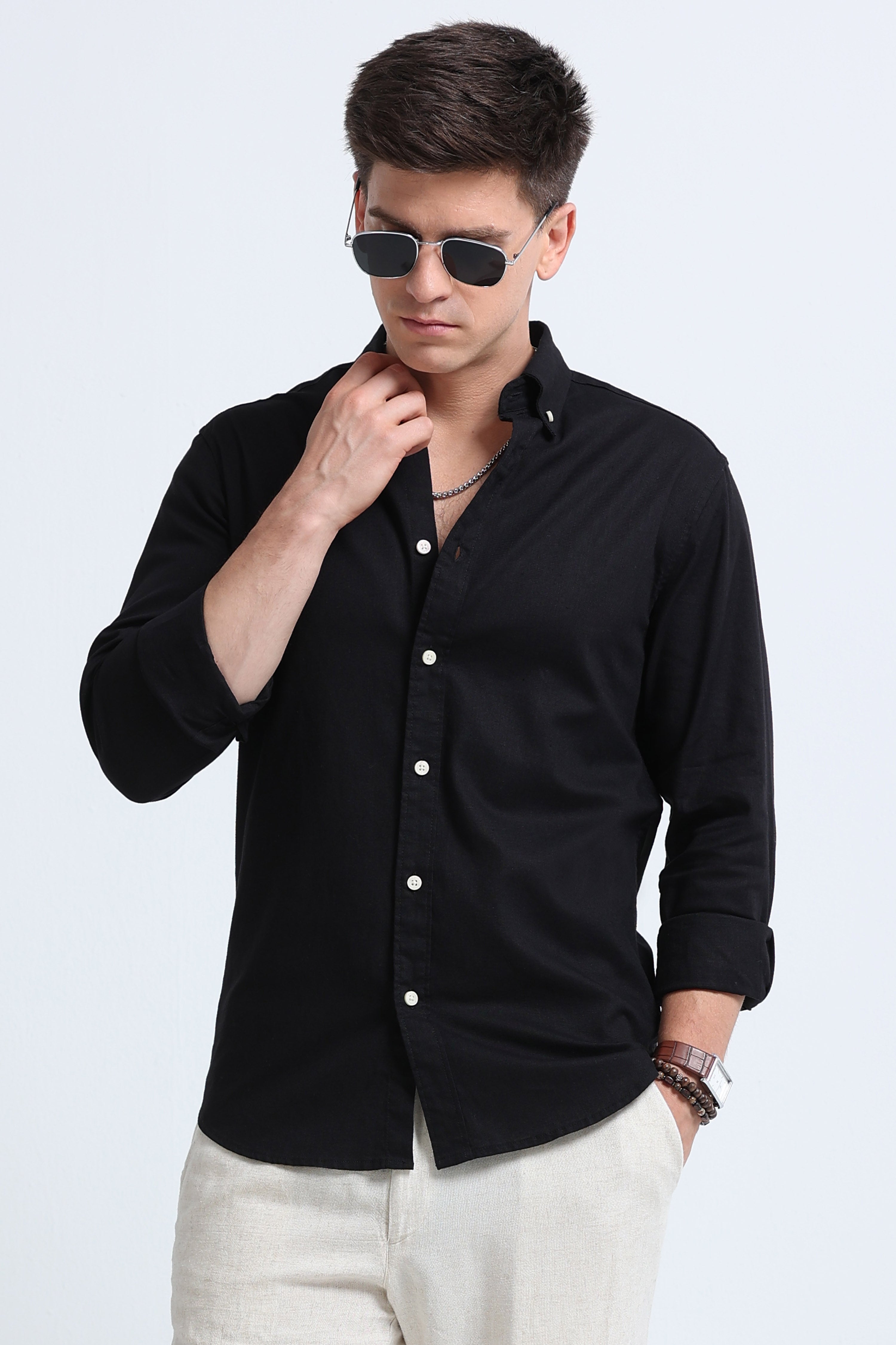 Men Black Button-Down Shirt