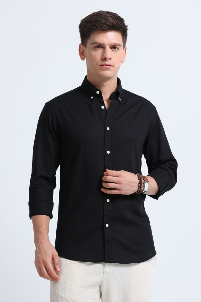 Men Black Button-Down Shirt