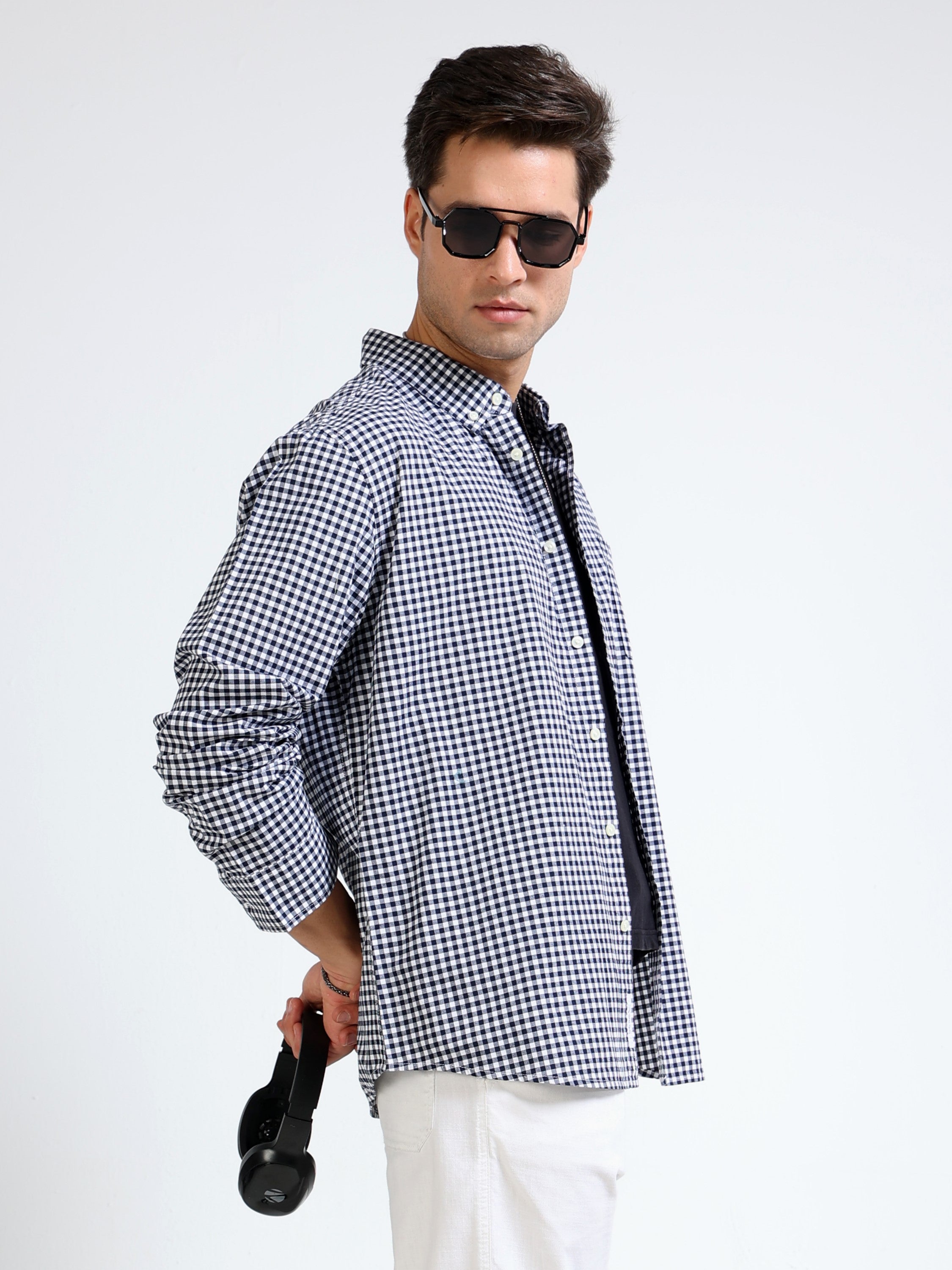 Men Black and White Check Shirt