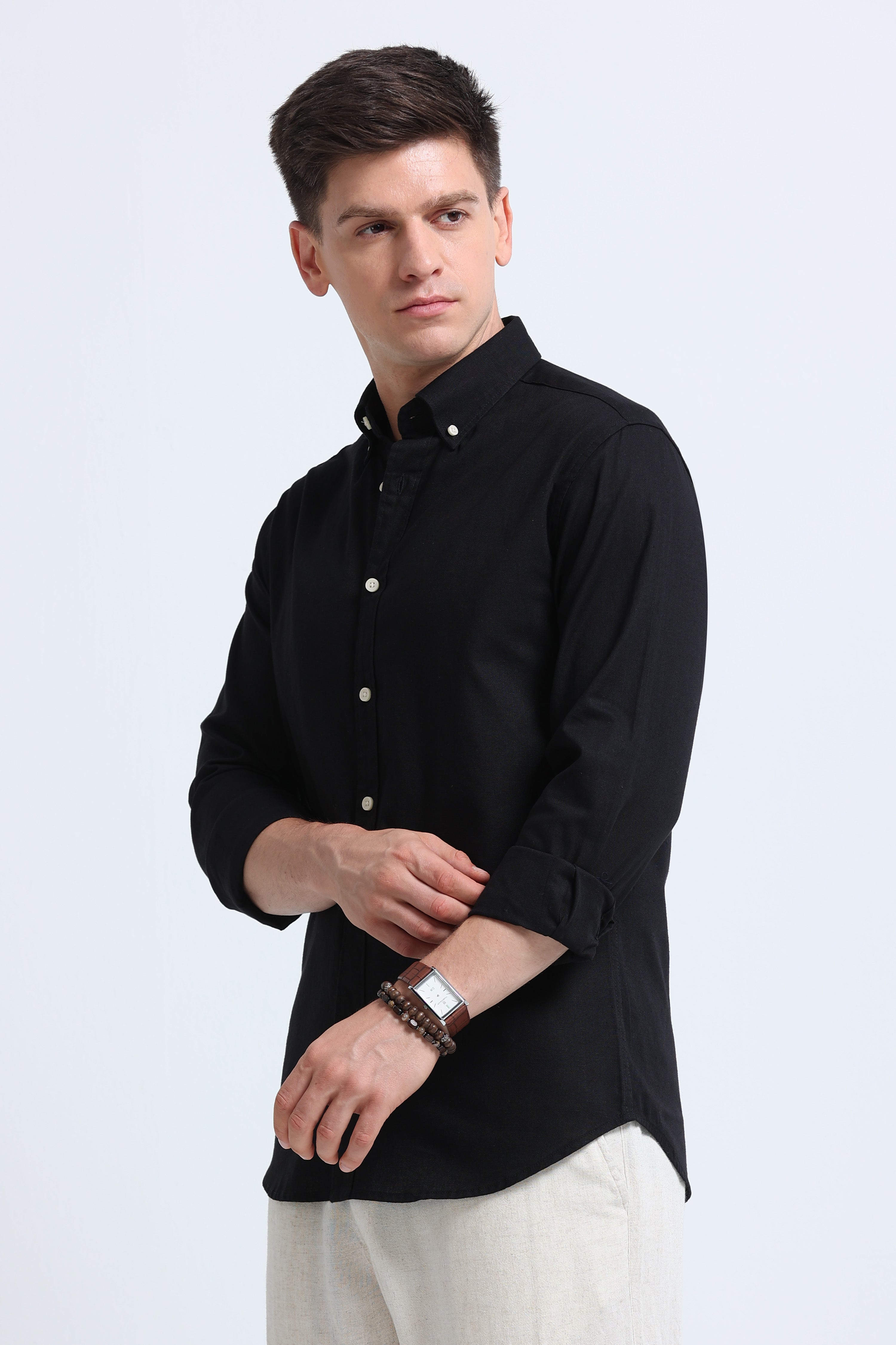Men Black Button-Down Shirt