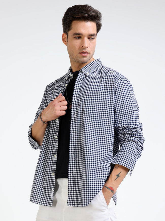 Men Black and White Check Shirt